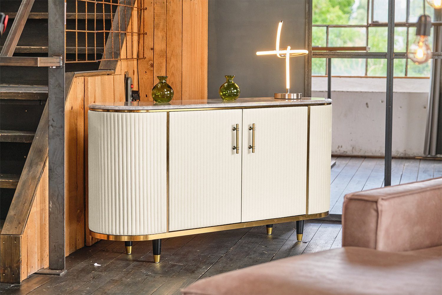 KAWOLA Sideboard MARIA, Marmorplatte Kunstleder verschiedene Кольора(ів)