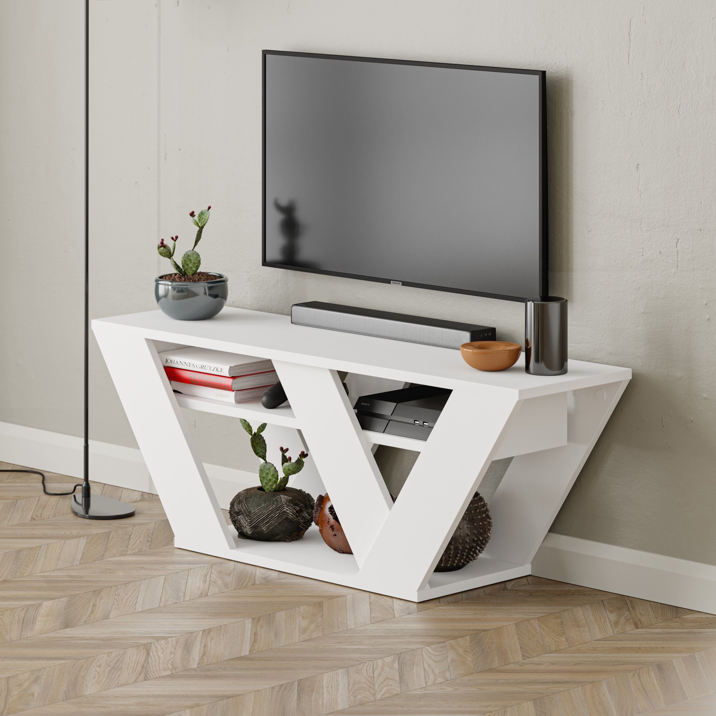 Decortie TV-Schrank Pipralla Moderner TV-Ständer Multimedia Mit Einlegeböden, 110 x 30 x 40 cm