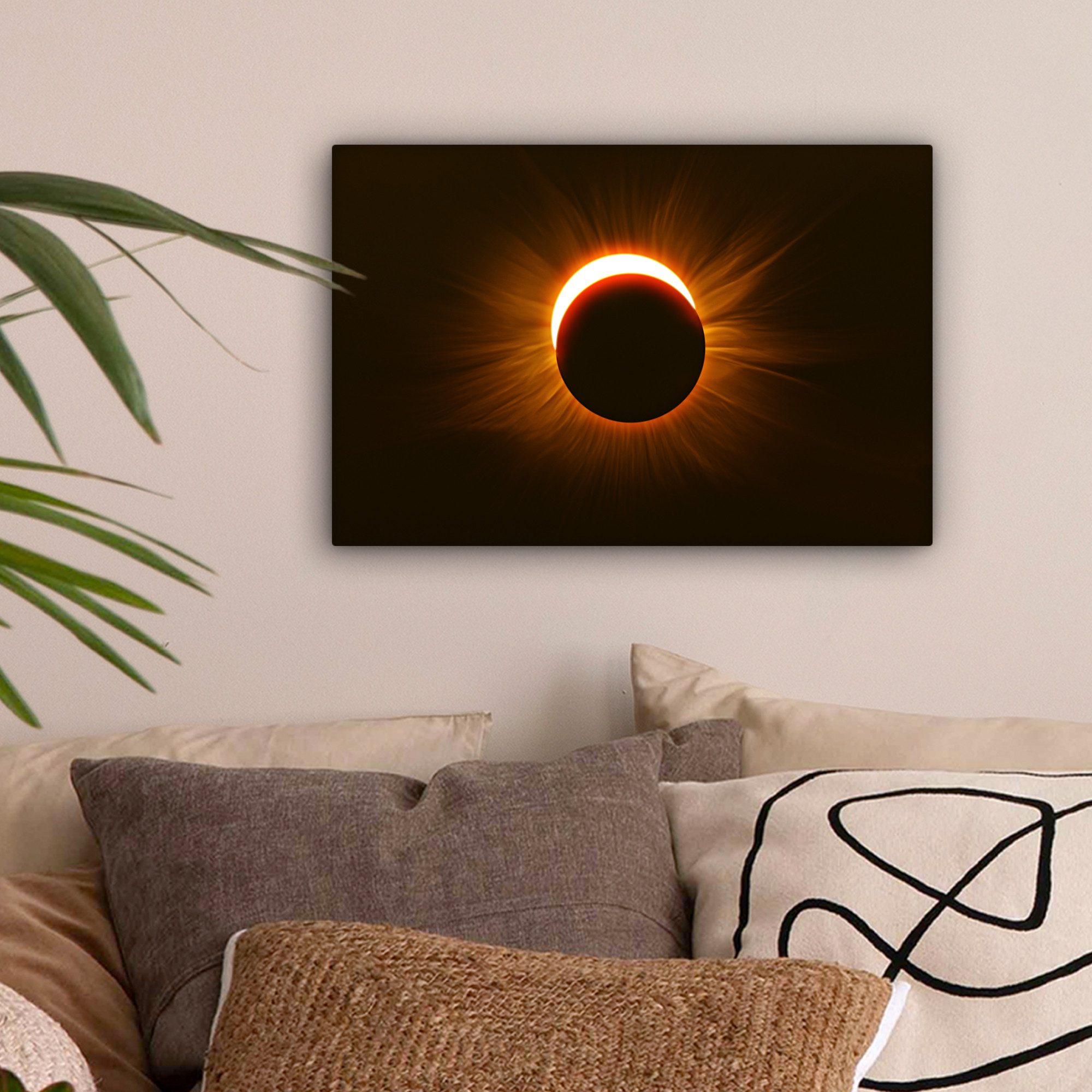 OneMillionCanvasses® Leinwandbild Rote Sonnenfinsternis in der Dunkelheit, Fotodruck (1 St), Leinwand Bilder Klein, Wand Dekoration Aesthetic 30x20 cm – Bild 2 von 5