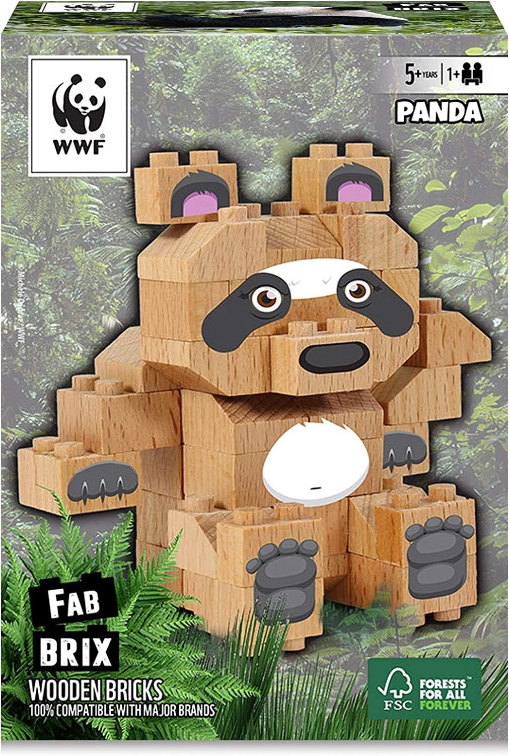 WWF FabBrix WWF Wooden Bricks PANDA Bär Holzbausteine, 100% kompatibel mit konventionellen Bausteinen Spielbausteine
