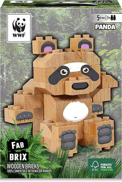 WWF Spielbausteine FabBrix WWF Wooden Bricks PANDA Bär Holzbausteine, 100% kompatibel mit konventionellen Bausteinen