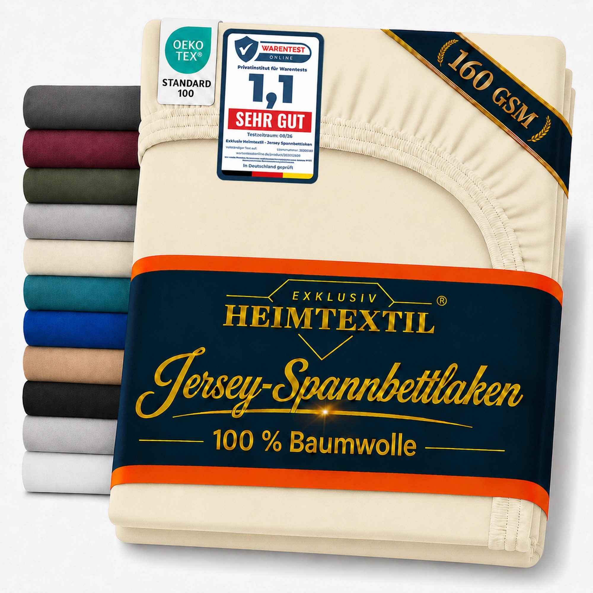 EXKLUSIV HEIMTEXTIL Spannbettlaken Jersey Spannbettlaken Deluxe Marke, Jersey, Gummizug: Rundum, (1 Stück), mit Rundumgummi, 160g/m²