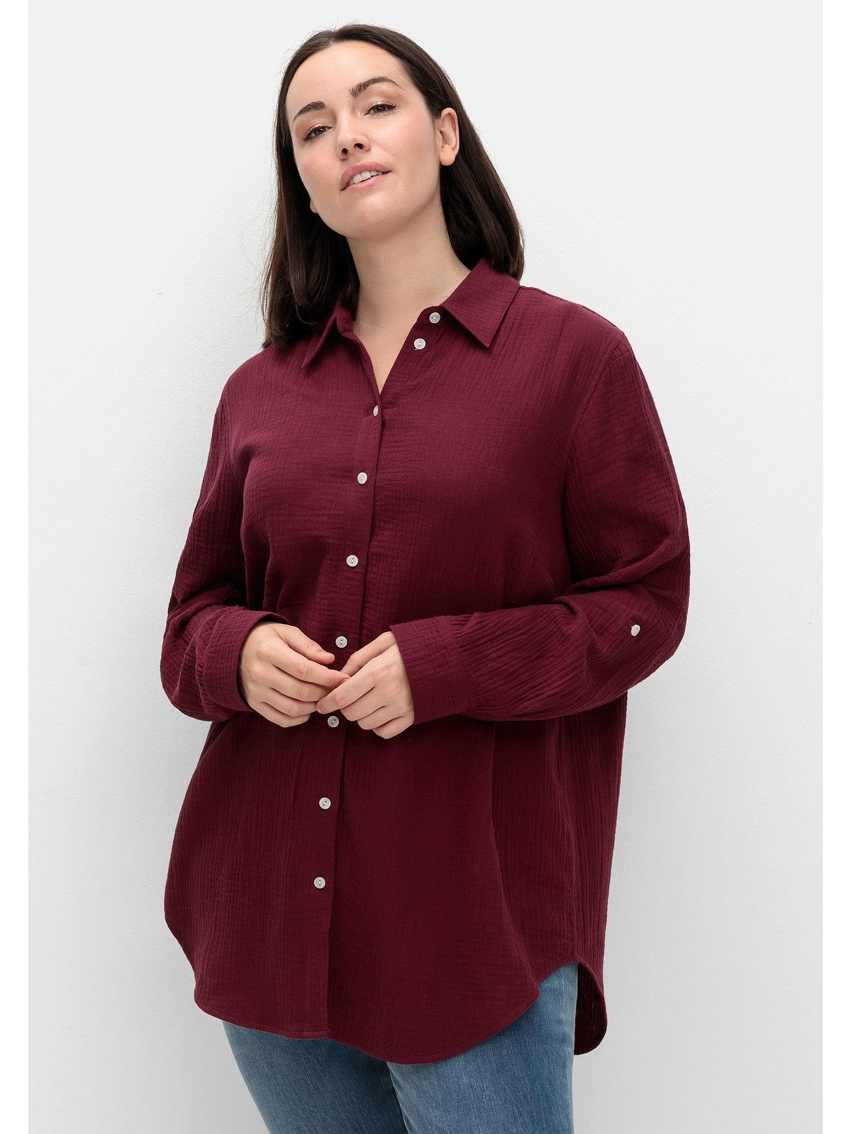 Sheego Hemdbluse Große Größen aus Baumwolle, mit Krempelärmeln