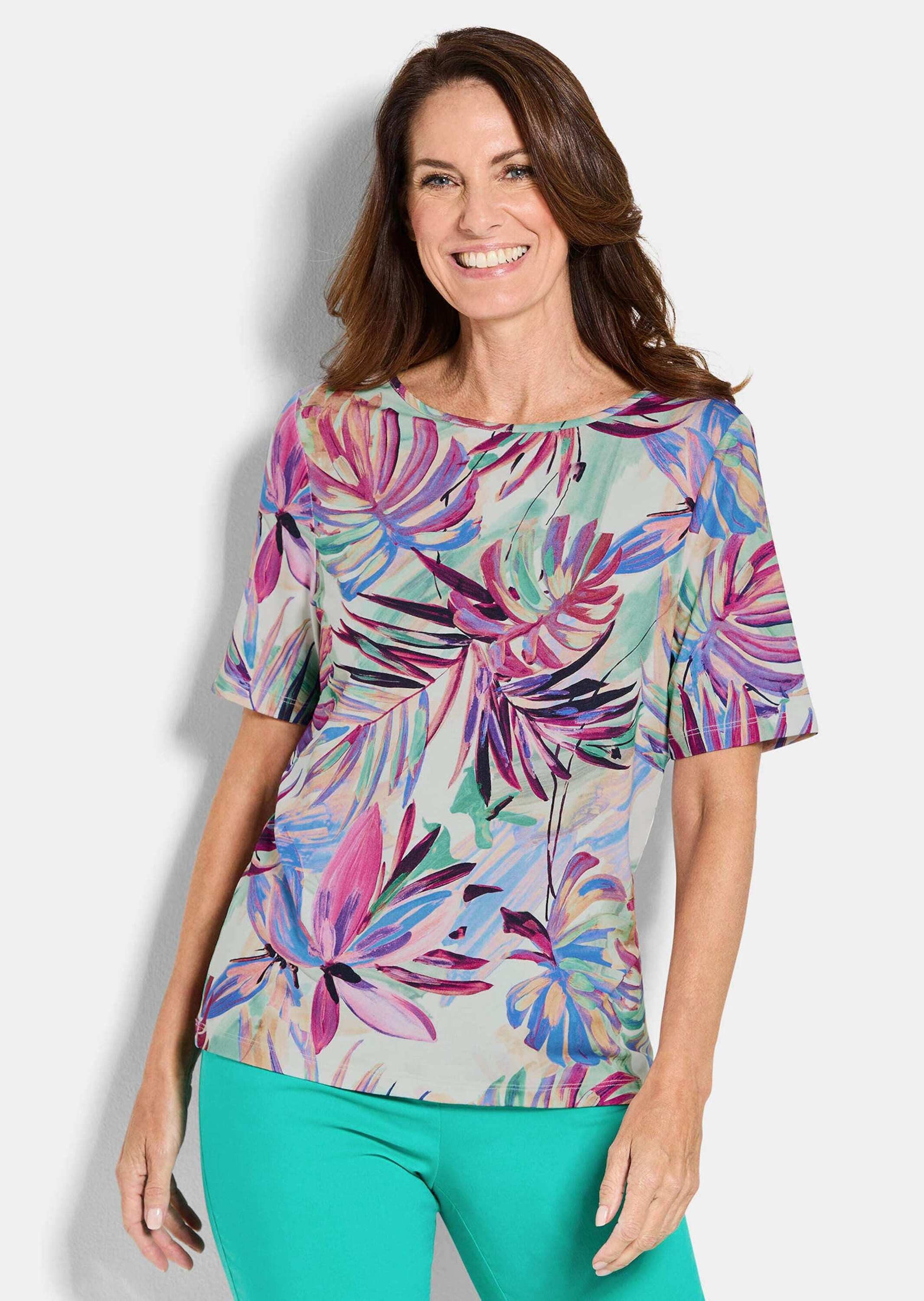 GOLDNER Print-Shirt Elegantes Shirt-Duo mit Muster-Mix Viskoseshirt mit U-Boot-Ausschnitt und Halbarm