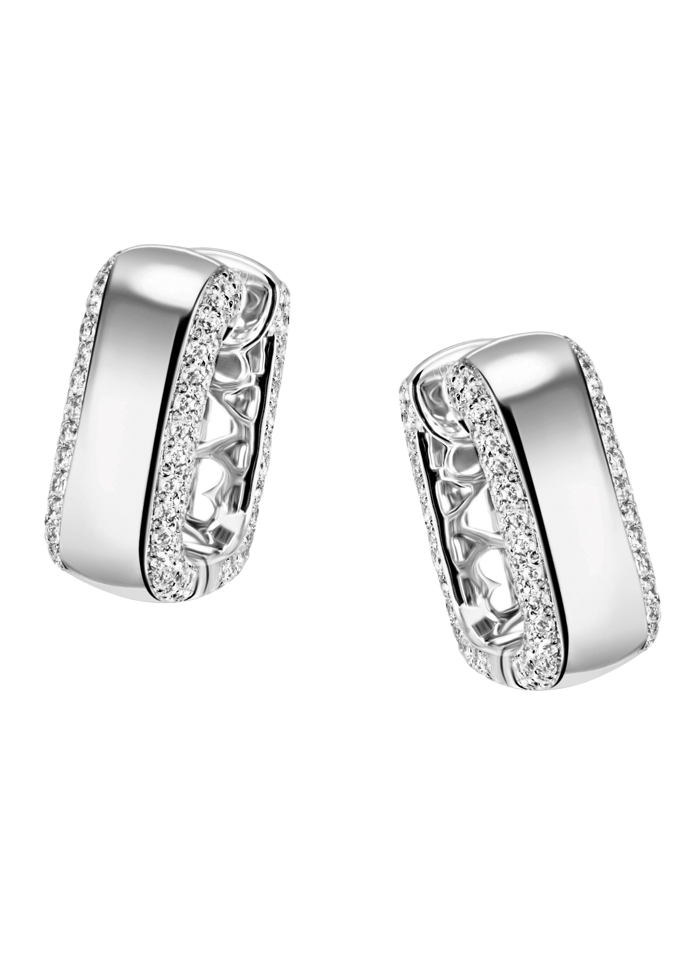 Firetti Paar Creolen Schmuck Geschenk Silber 925 mit Herzaussparung innen, mit Zirkonia (synth)