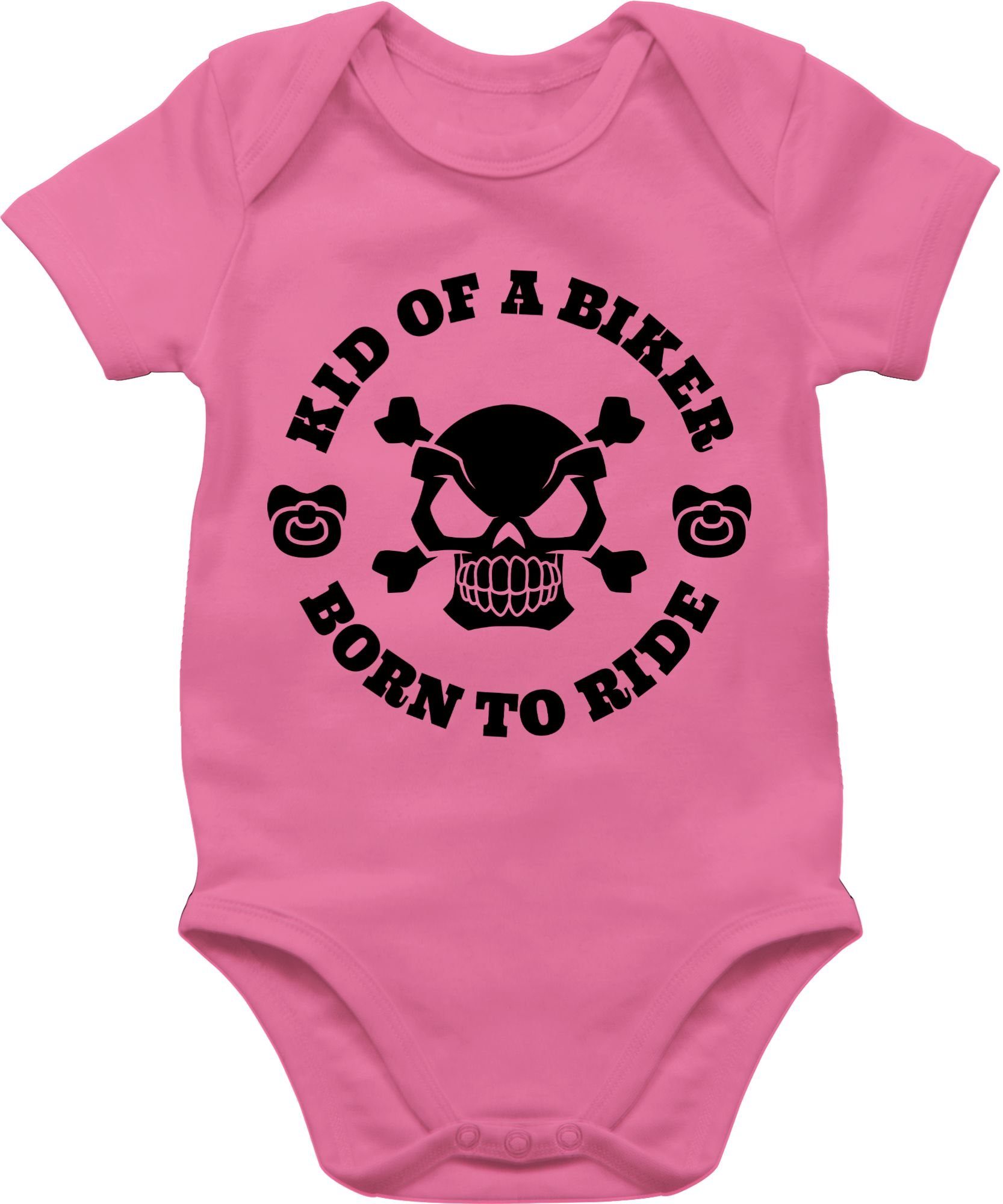 Shirtracer Shirtbody Kid of a biker born to ride mit Schnuller schwarz Sprüche Baby 2 Pink