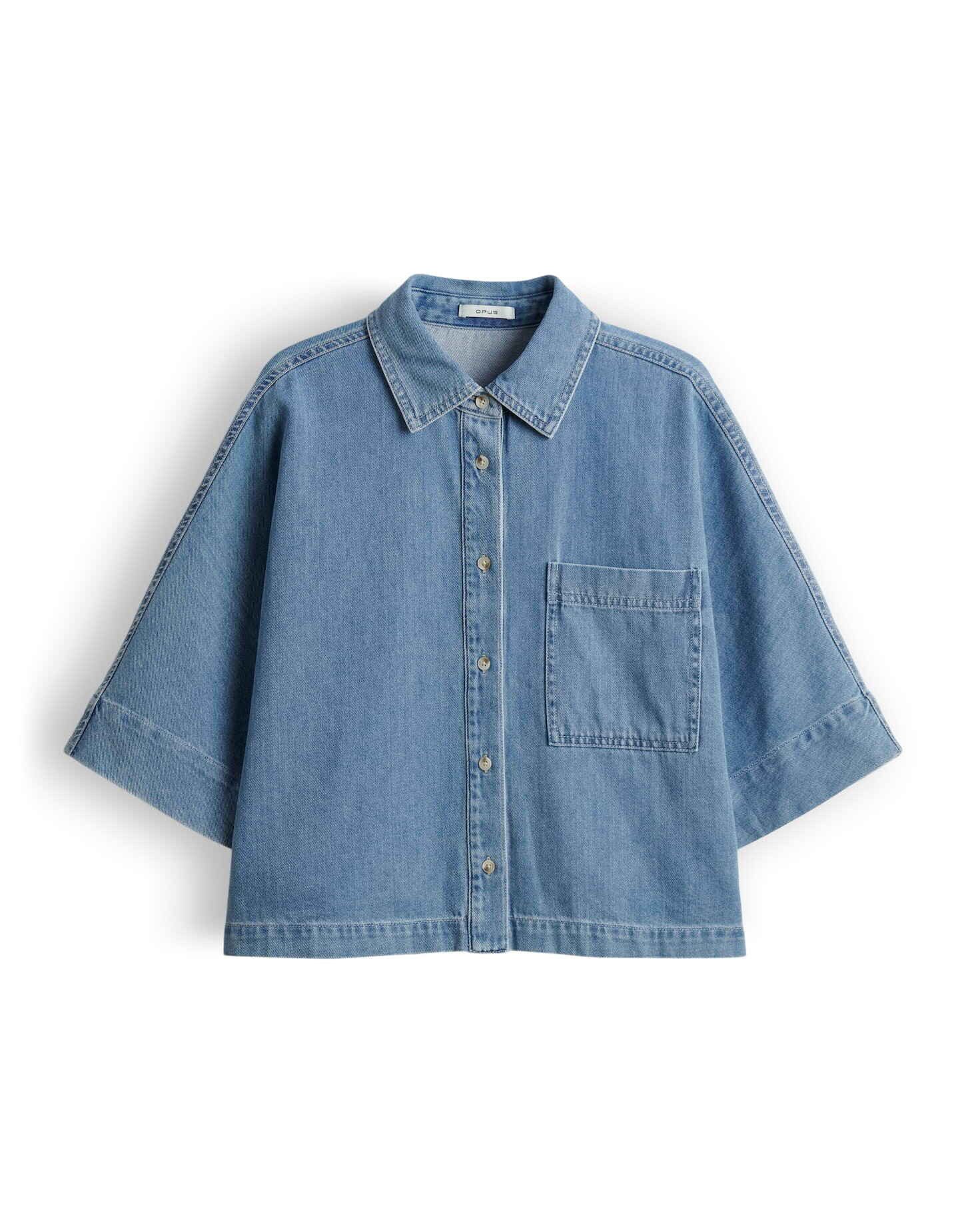 Kurzarmbluse Fyndra aus Denim mit authentischer Waschung