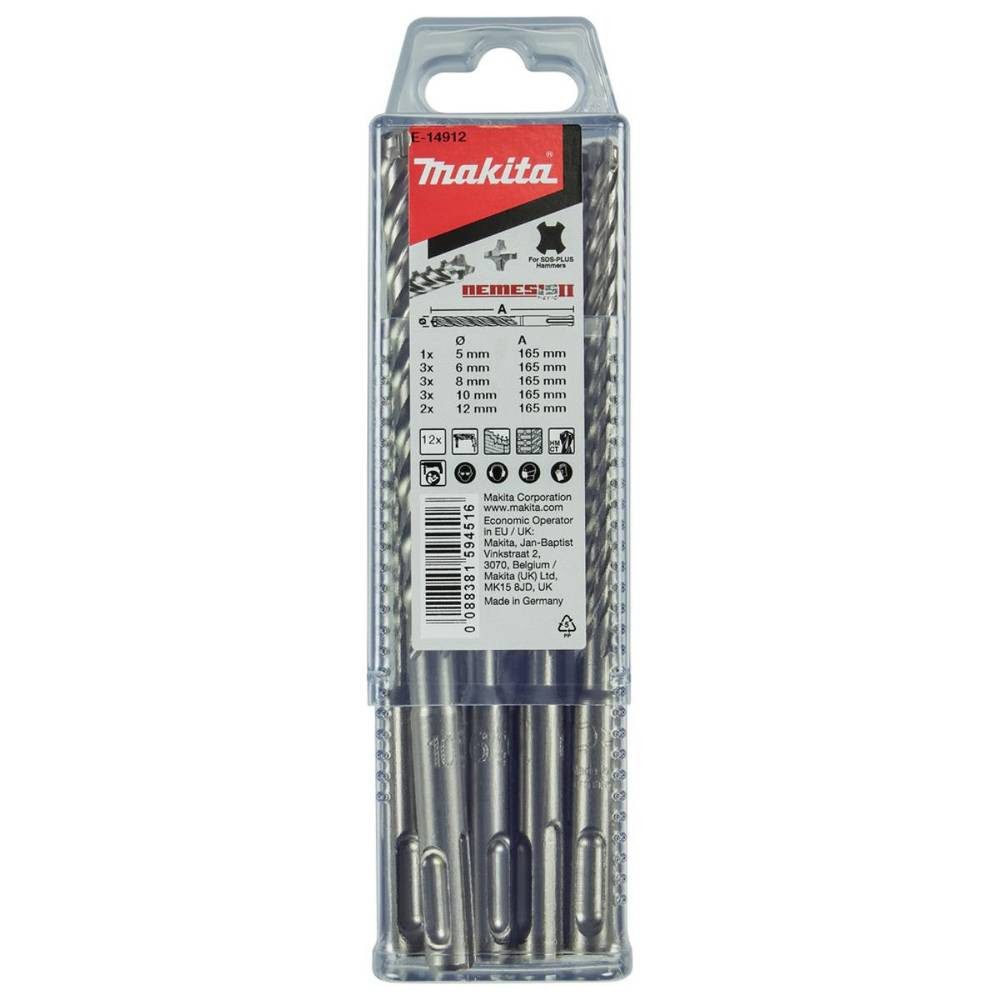 Makita Spiralbohrer Beton-Spiralbohrer-Set 5 mm, 6 mm, 8 mm, 10 mm, 12 mm Gesamtlänge 165