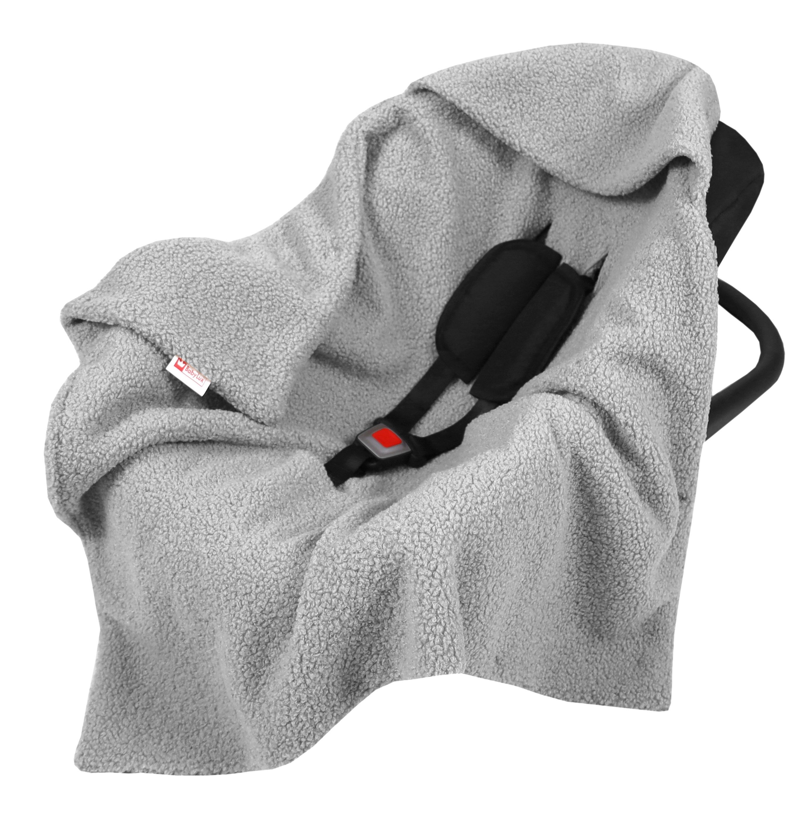 BabyLux Babyschale Warme Einschlagdecke Bouclé 80x80 cm für Autositz Decke 0+, Bouclé - Grau - 80x80cm