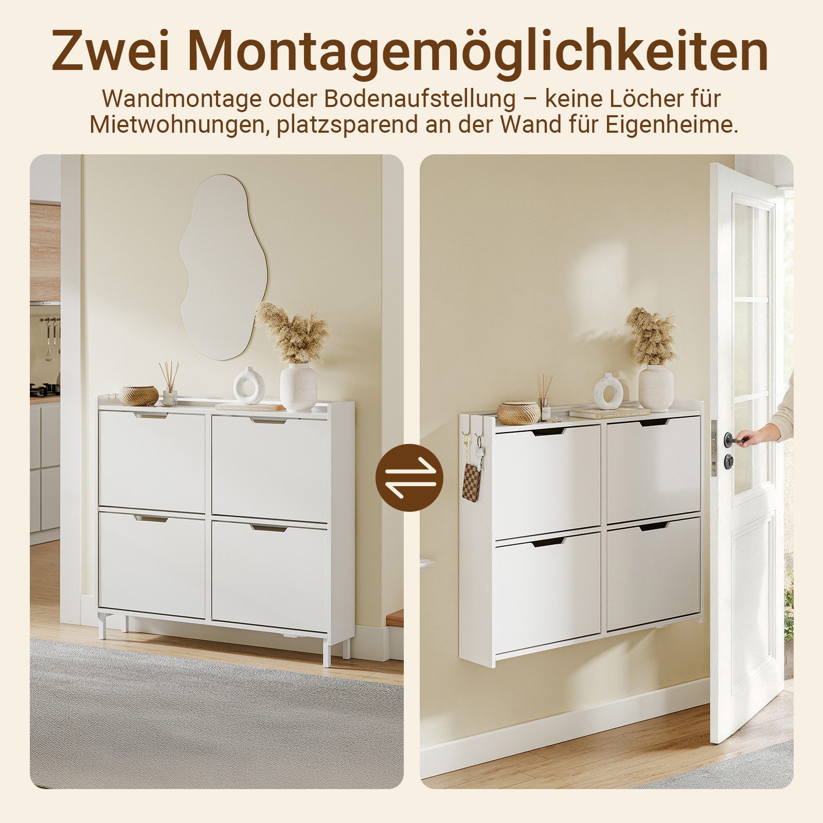 SoBuy Schuhschrank FSR100, Schuhschrank schmal, Schuhregal Schuhkipper Flurschrank, Licht Schuhschrank hängend, mit Sensorlicht, 4 Klappen, Schuhaufbewahrung