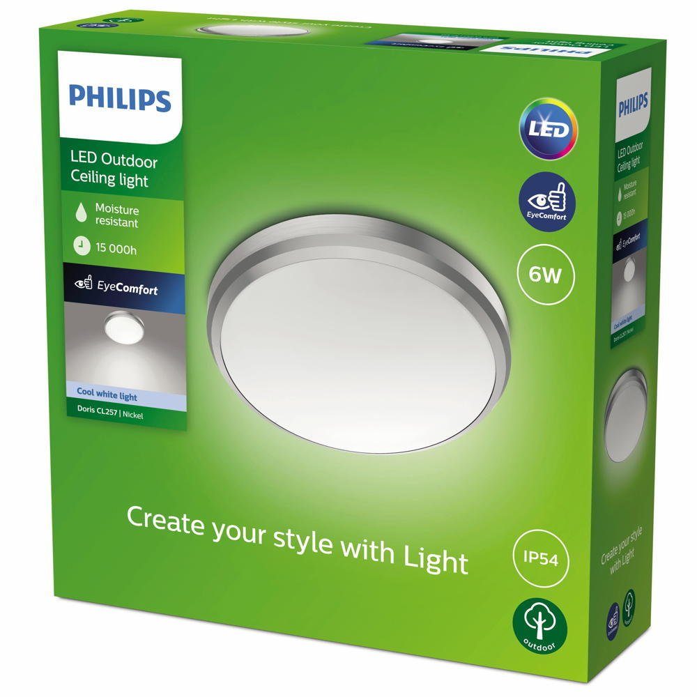 Philips LED Außen-Wandleuchte LED Deckenleuchte 6W enthalten: keine 640lm Leuchtmittel fest verbaut, IP54, Aussenlampe, Angabe, in Kaltweiß Ja, Doris LED, Nickel 4000, Aussenwandleuchte, Outdoor-Leuchte