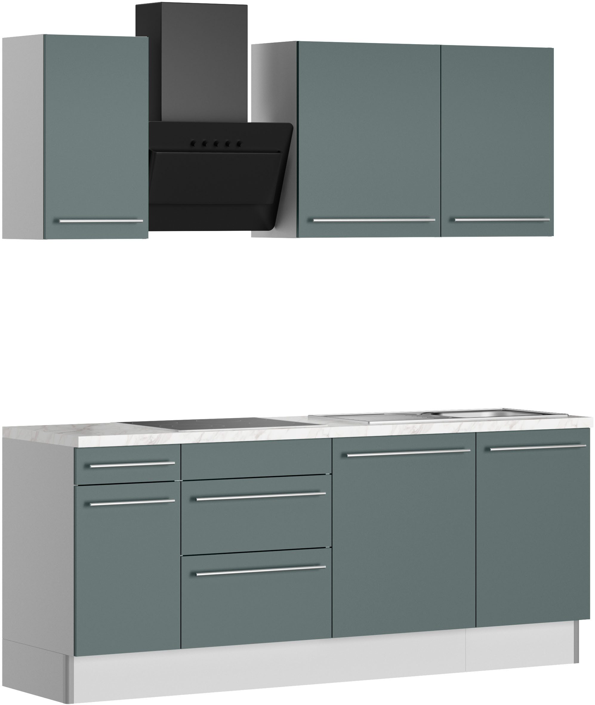 KOCHSTATION Küche KS-Bern2, Breite 210 cm, wahlweise mit E-Geräten, für autarkes Kochfeld 60 cm