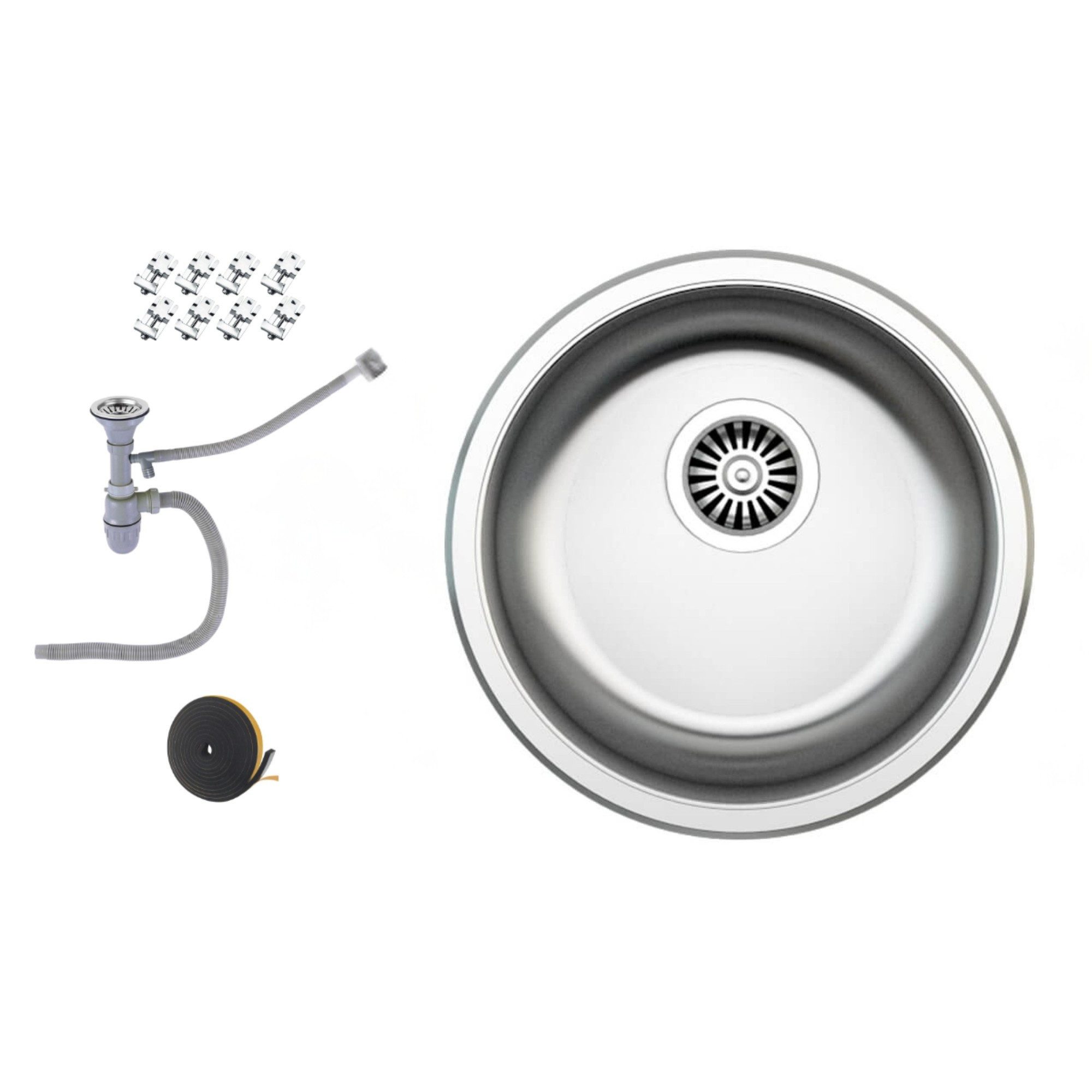 Faizee Möbel Edelstahlspüle Design Edelstahl-Einbauspüle Rundspüle 42 cm Ø günstig online kaufen