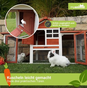 My Animal Kleintierstall XXL Hasenstall inkl. Gehege MH-31 - 2 Etagen - Wetter - & Winterfest, Doppelstockhaus - 3 Türen - Dach mit Teerpappe - Kaninchenstall Käfig