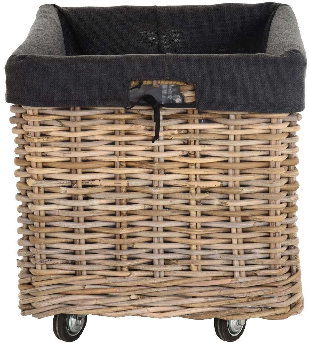 Krines Home Kaminholzkorb Großer Rollkorb Holzwagen Natur Rattan Korb Rollwagen Holzkorb, mit Griffen, mit Rollen, mit Inlett, Kamin Allzweck-Korb (Rechteckig)