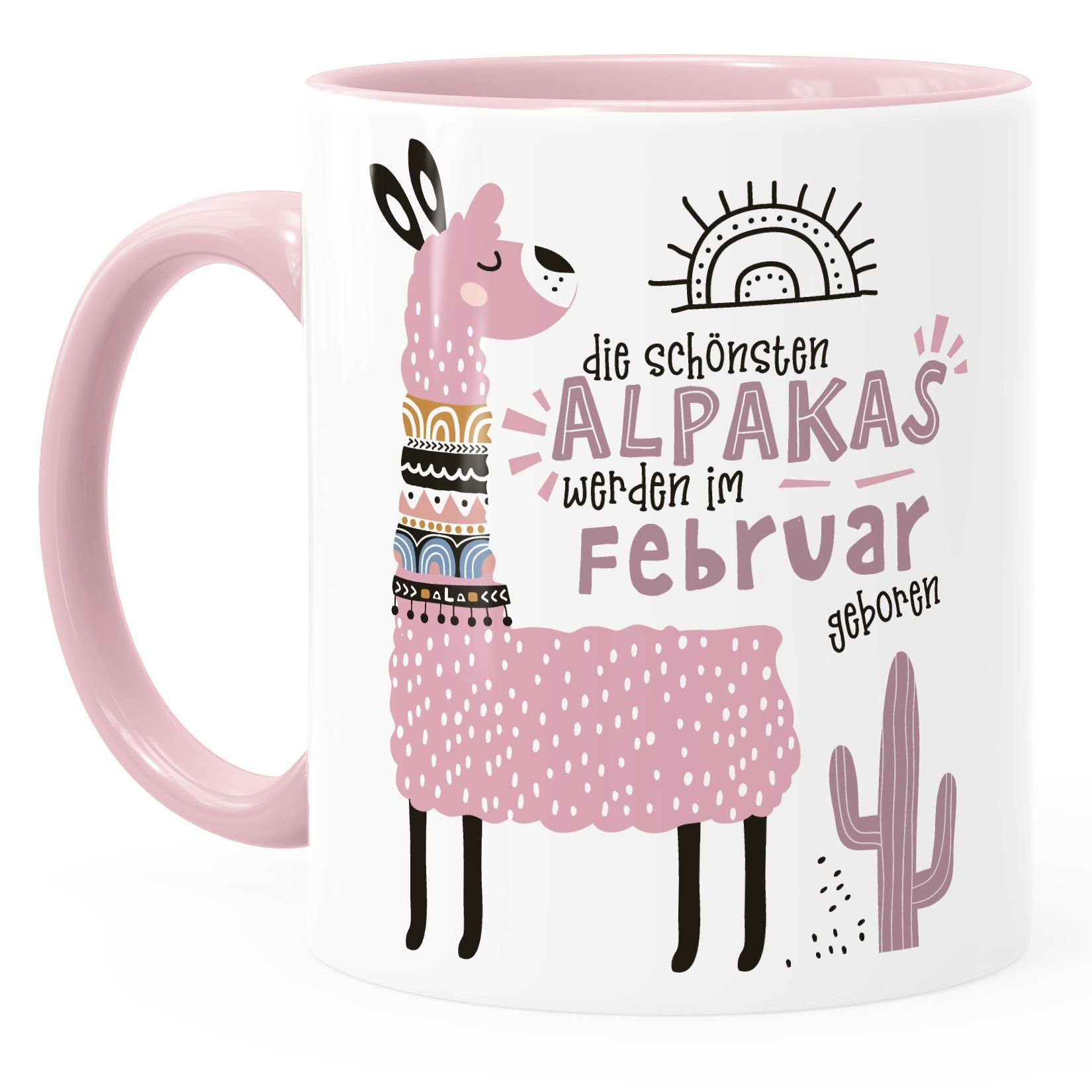 Alpakas Motiv Lama Die Februar Rosa individuelle Geburtsmonat rosa Geburtags-Geschenke Schönsten im Tasse werden Keramik geboren SpecialMe®, Kaffee-Tasse Januar-Dezember SpecialMe anpassbares