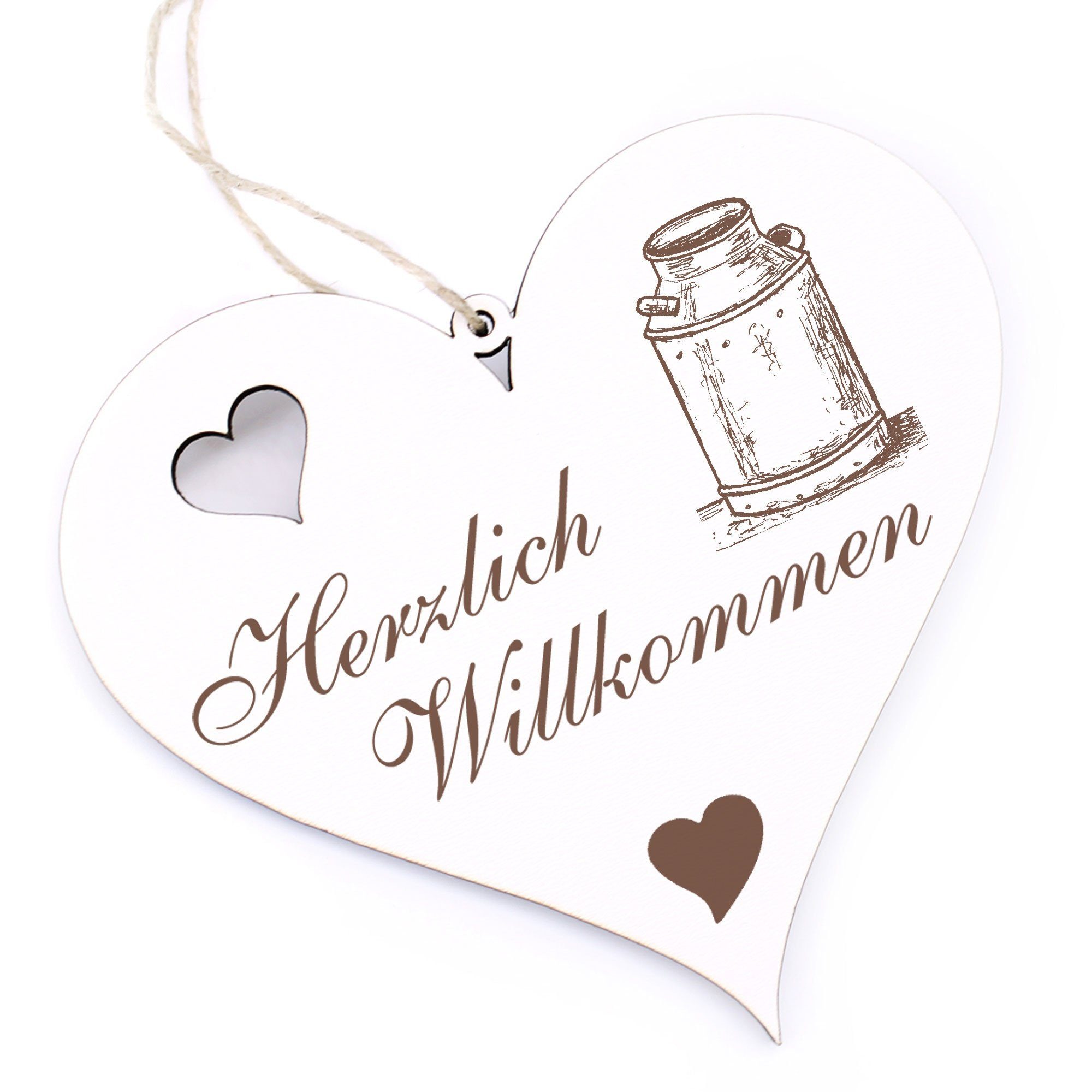 Dekolando Hängedekoration Herzlich Willkommen - alte Milchkanne - 13x12cm