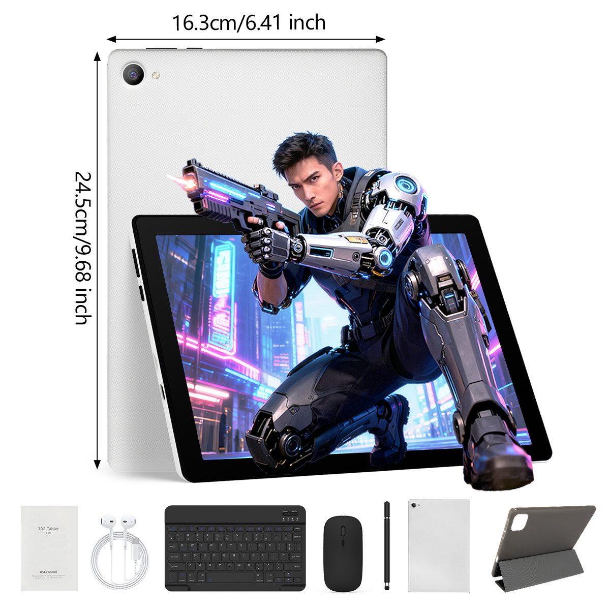 Happybe 10 Zoll 64 GB ROM (1 TB TF), Android, 1280x800 HD IPS, WiFi 6 Tablet (10", 64 GB, Android, WIFI, Android 15, mit Tastatur, Maus, schützende Hülle und Stift)