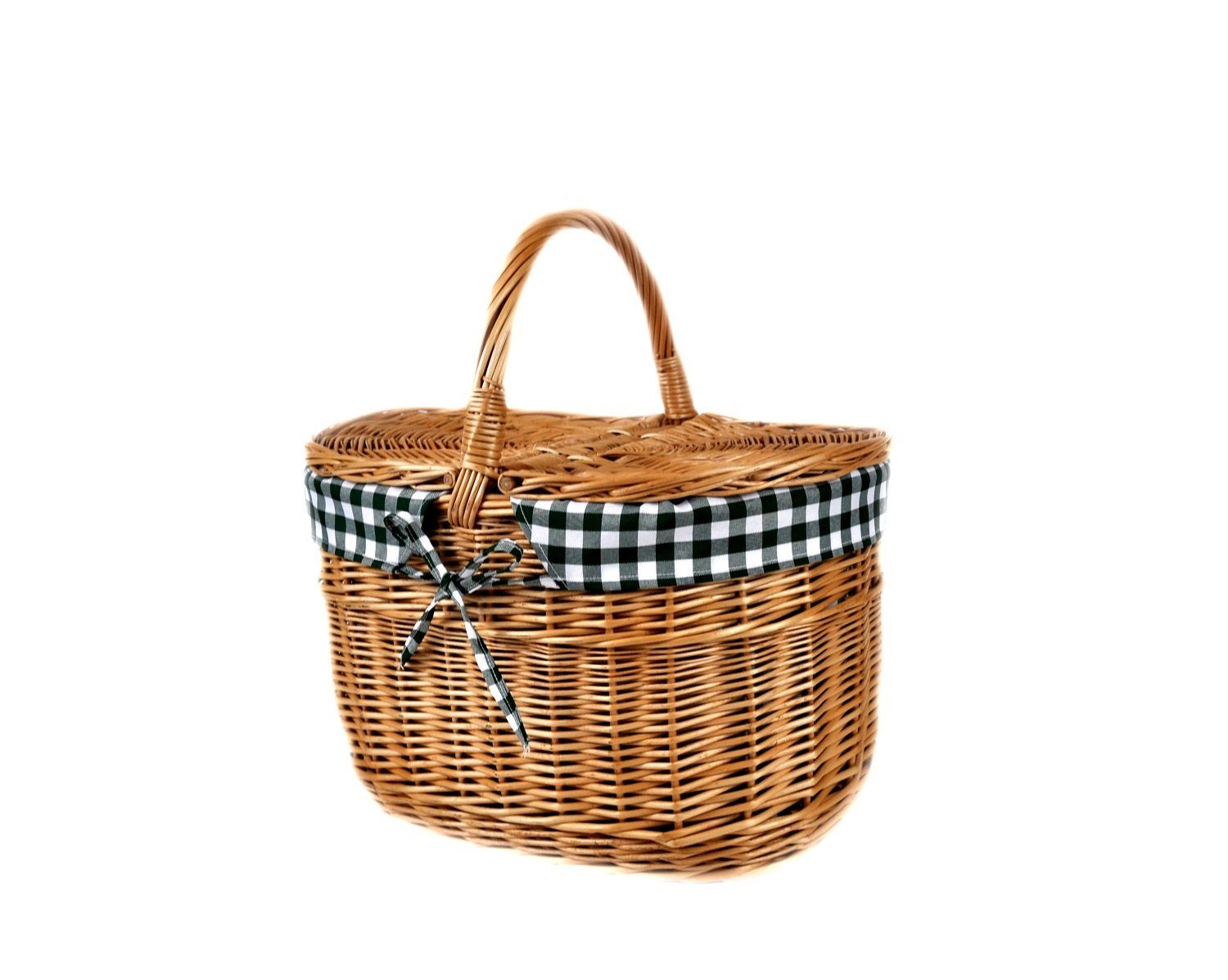 MyBer® Picknickkorb Korb aus Weide geflochten Weidenkorb Handarbeit braun (1 St., mit 2 Deckeln und pflegeleichter Stoffeinlage (grün-weiß kariert), mit Stoffeinlage 40cm/22cm/25 cm (38 mit Griff) K12-027-SDGW