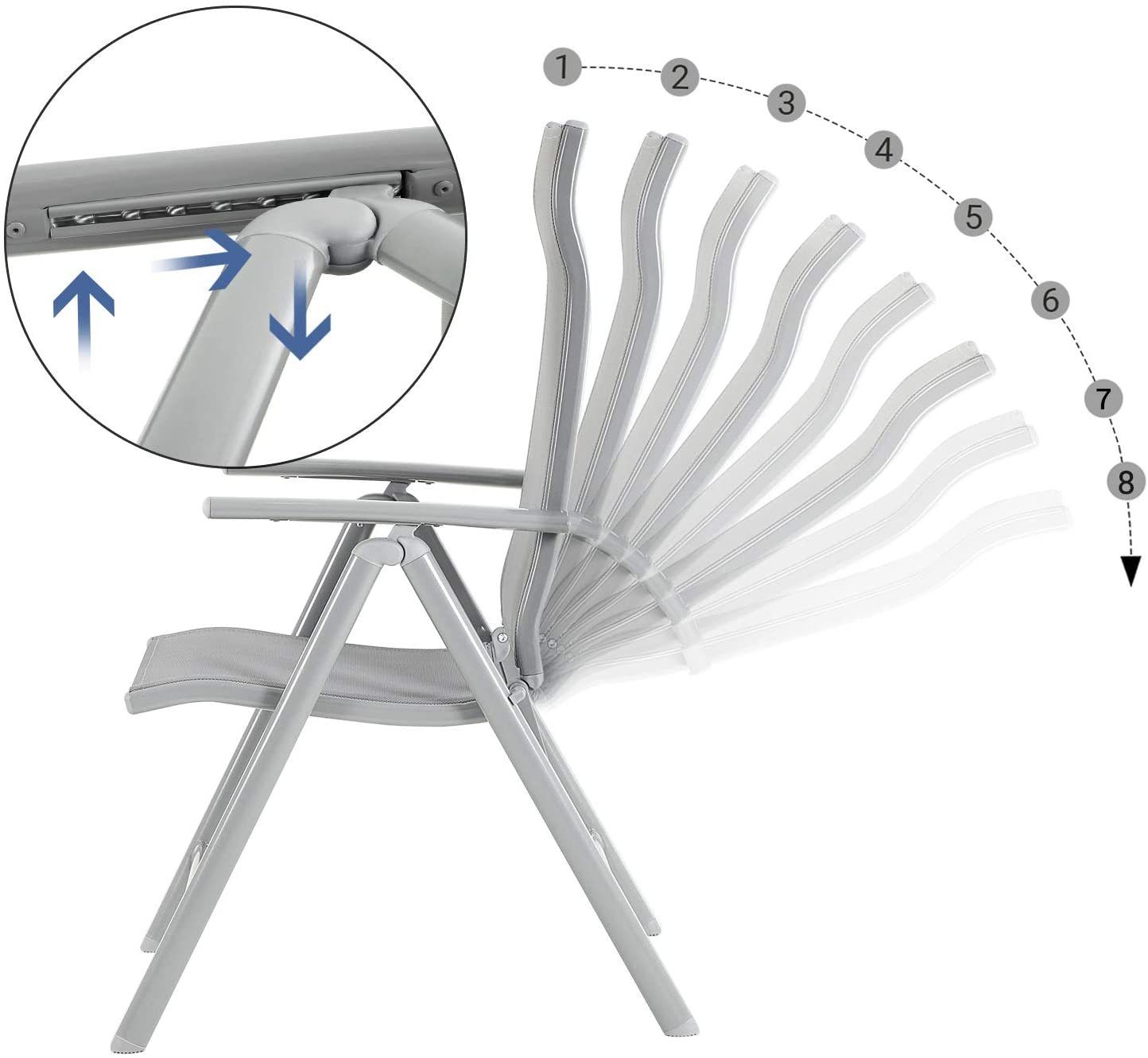 SONGMICS Gartenstuhl Klappstuhl (2 St), 1er/2er/4er Set, klappbar, mit 8-fach verstellbarer Rückenlehne