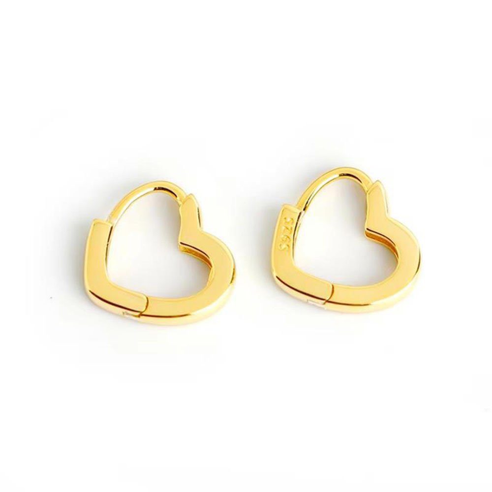 POCHUMIDUU Paar Ohrhänger Gold Einfache Mode Herz Mode Ohrringe, Silberschmuck für Frauen aus 925er Sterlingsilber