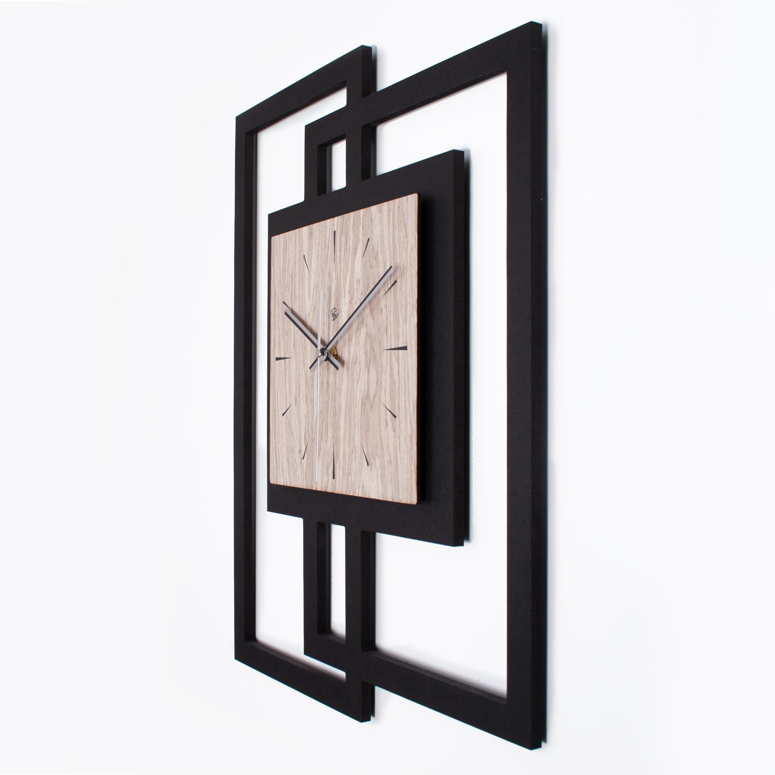 Kreative Feder Wanduhr Moderne Designer-Wanduhr aus Holz (stilvoller Akzent aus Graueiche-Furnier; Hergestellt in Deutschland)