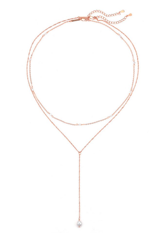 Hey Happiness Perlenketten-Set Layer mit Süßwasserperle Anhänger für Damen, 2er Set 925 Silberketten, Y Kette & zarte Perlenkette, Brautschmuck