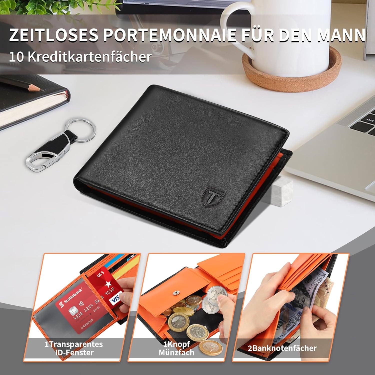 POPOLIC Geldbörse Geldbörsen Herren aus Echtem günstig online kaufen