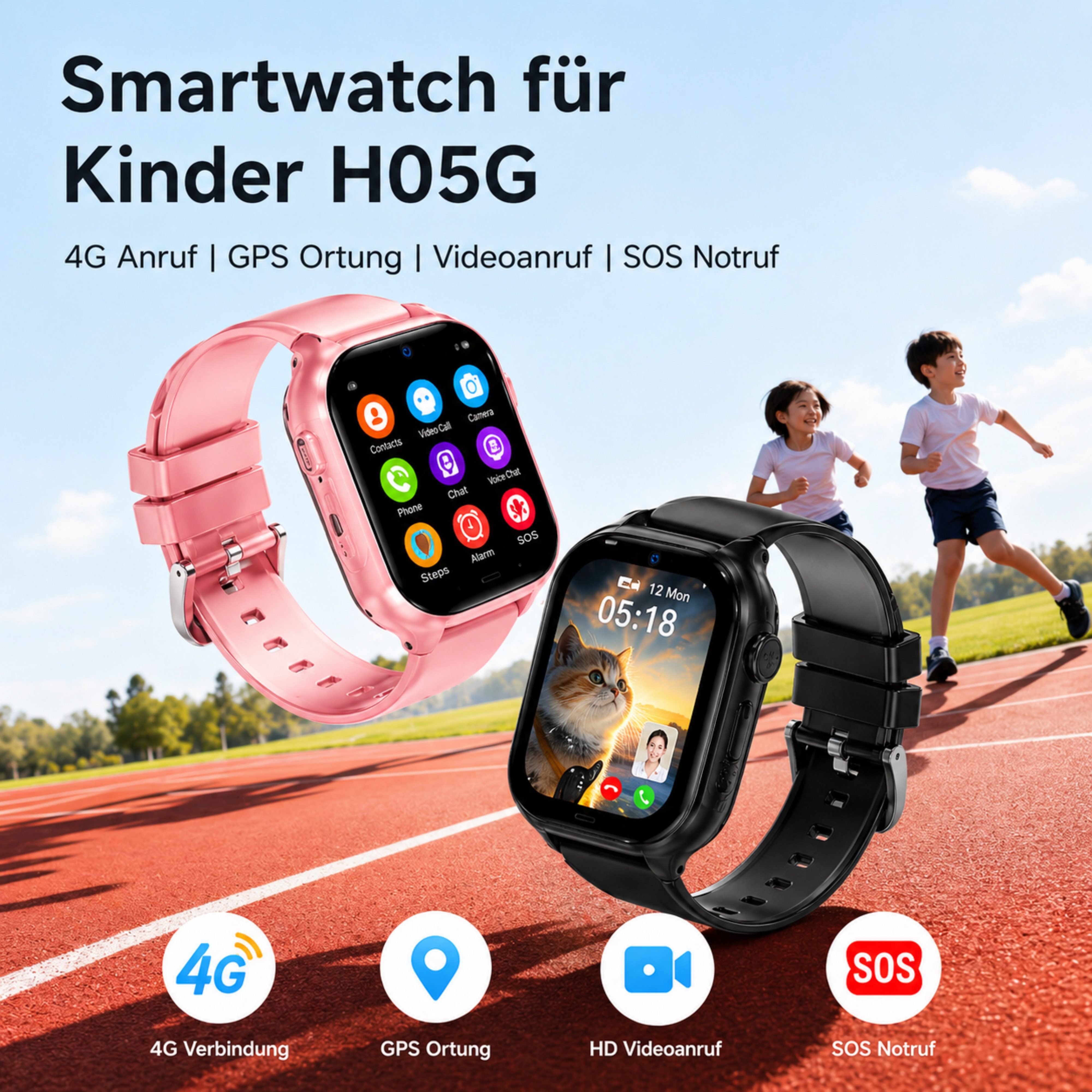 Forrlite Kinderuhr Smartwatch Kinder mit GPS und 4G, Installierbare APP Smartwatch (Smartwatch cm) (1,83 Zoll), 1,83"", 8GB, GPS+LES, 4G-LTE, IP67, SOS, Bluetoo – Bild 4 von 5