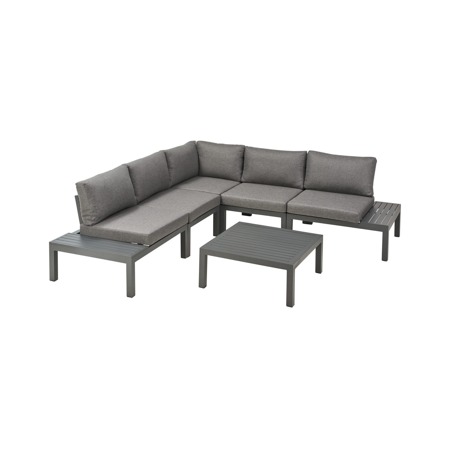 Liadomo Gartenlounge-Set San Carlo, Gartensofa mit Tisch und Ablagen, zum Sitzen und Liegen, (Loungeset für 4 Personen, 6-tlg., modulare Ecklounge mit Loungetisch), praktische Aluminium-Ablagen, Tischplatte Aluminium