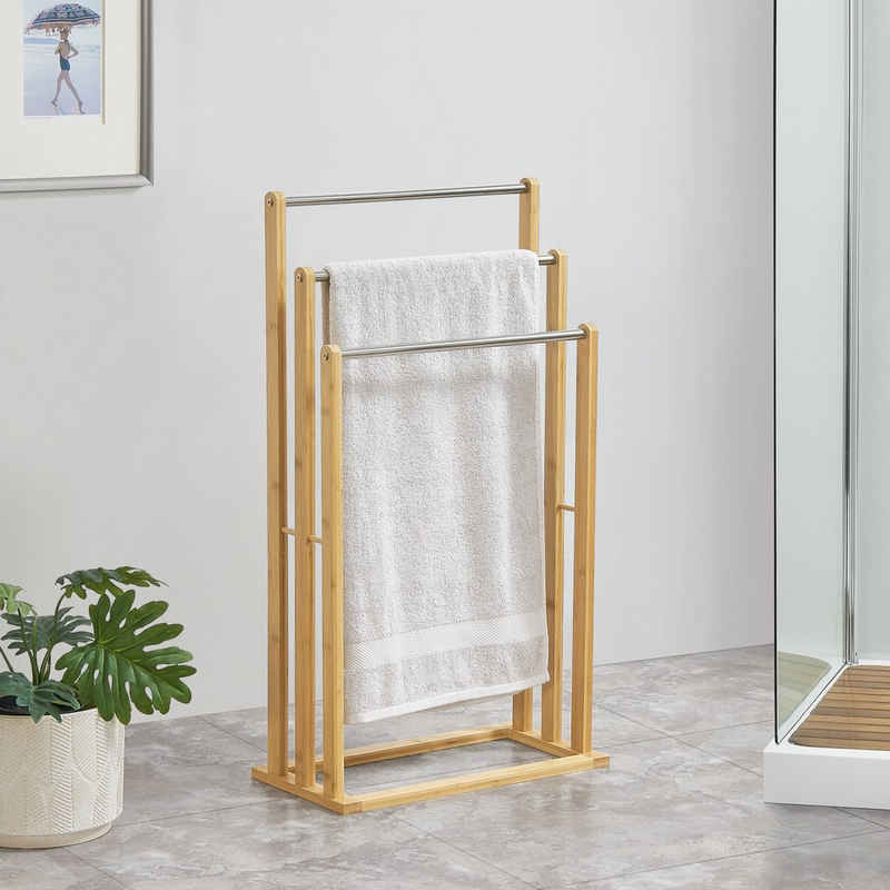 en.casa Handtuchhalter, »Porsanger« Bambus Handtuchständer mit 3 Handtuchstangen 46 x 24 x 84 cm