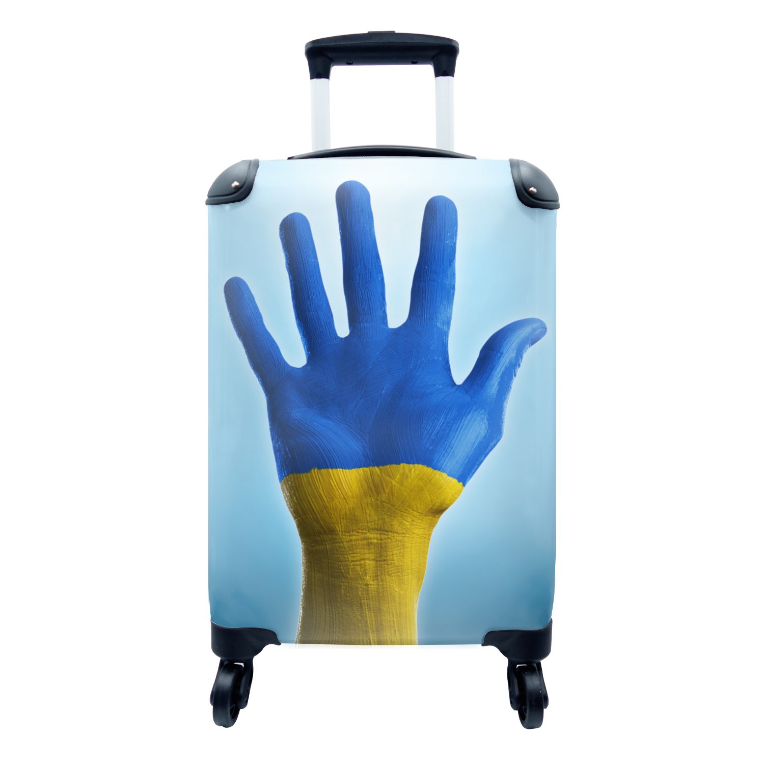 MuchoWow Handgepäckkoffer Die Flagge der Ukraine auf einer Hand gemalt, 4 Rollen, Reisetasche mit rollen, Handgepäck für Ferien, Trolley, Reisekoffer