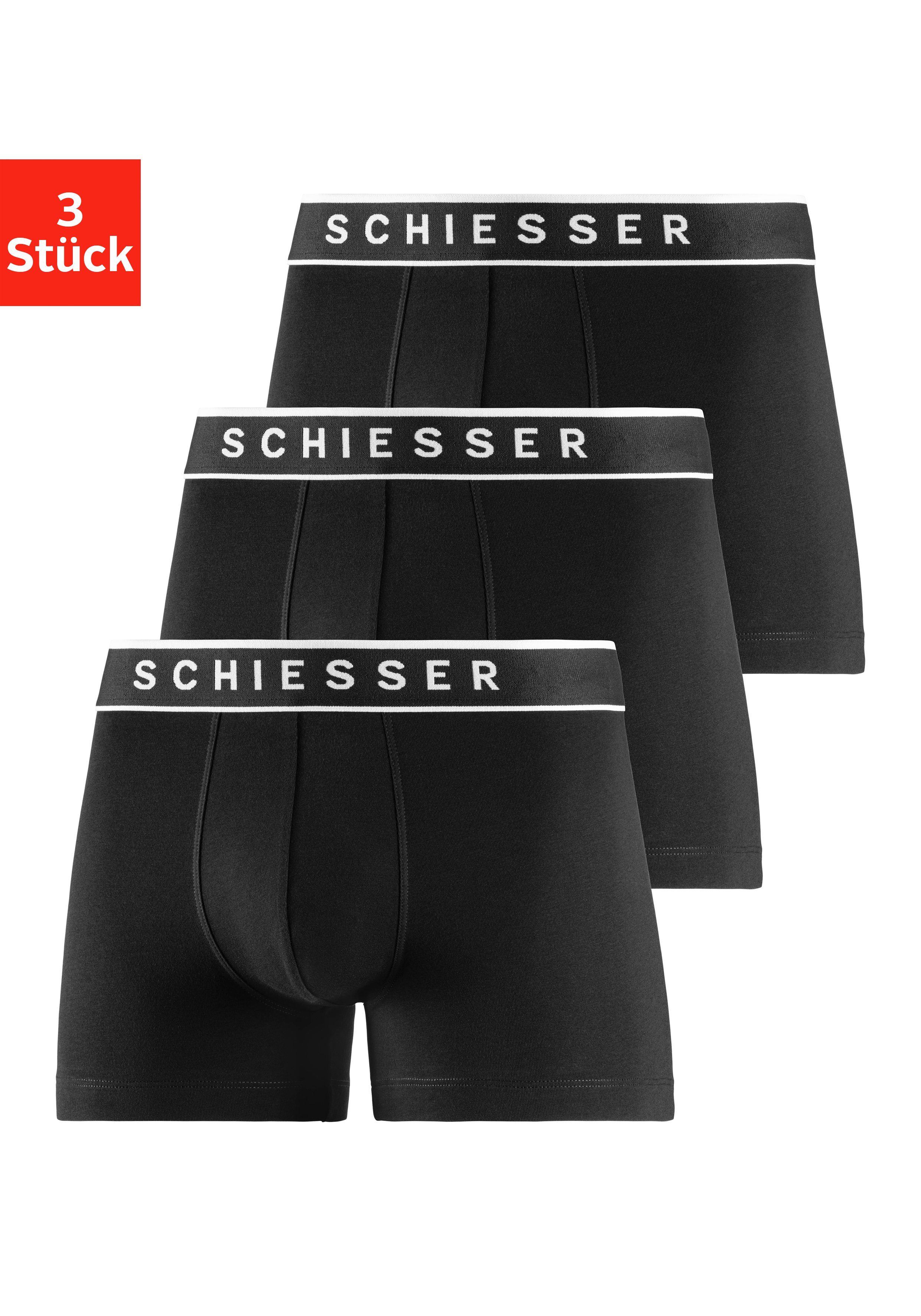 Schiesser Boxer (3er-Pack) mit schwarz Logobund schwarz, schwarz