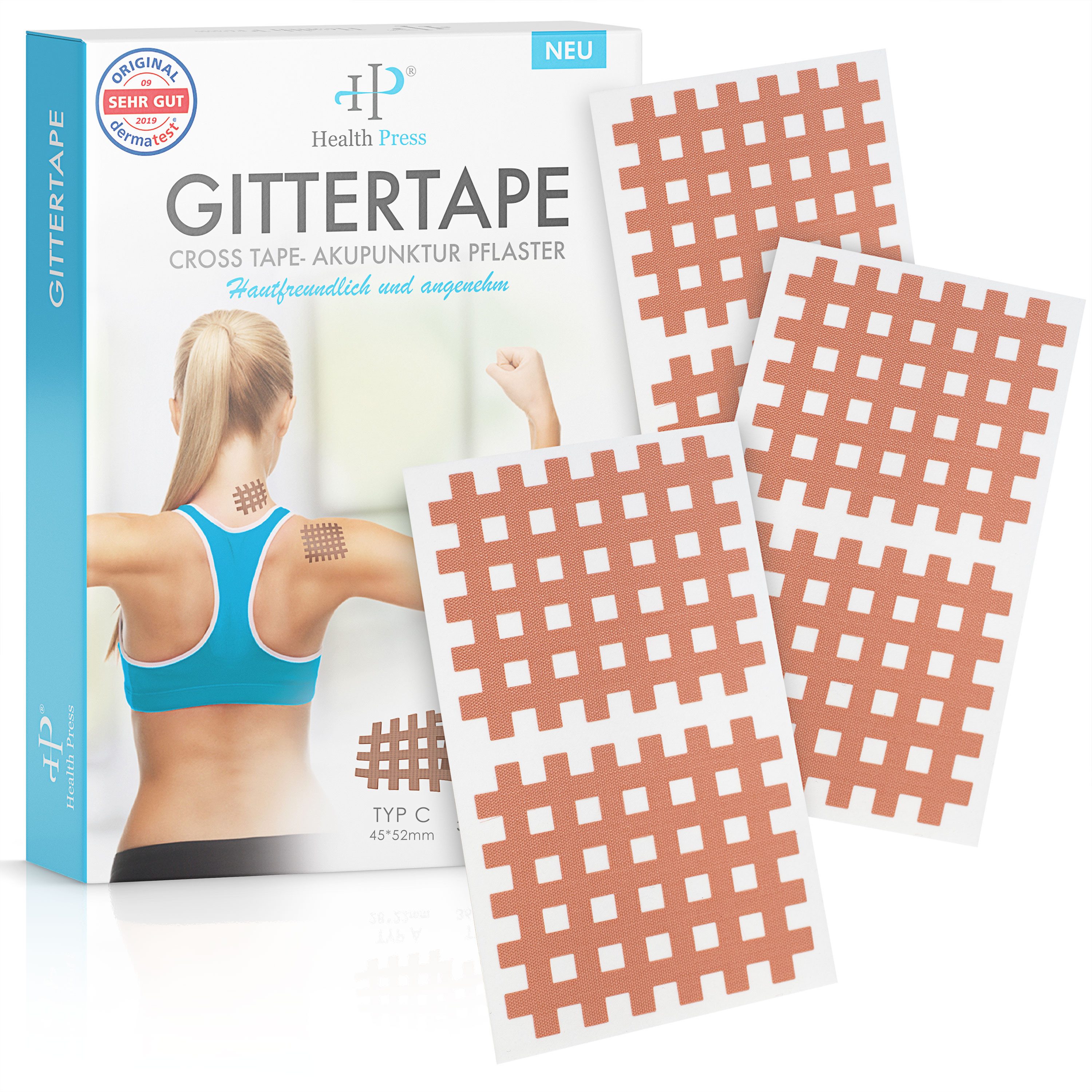Health Press Kinesiologie-Tape Gittertape Cross Tape hautfreundliche Gitterpflaster (40-St) hohe Klebekraft, lange Haftdauer