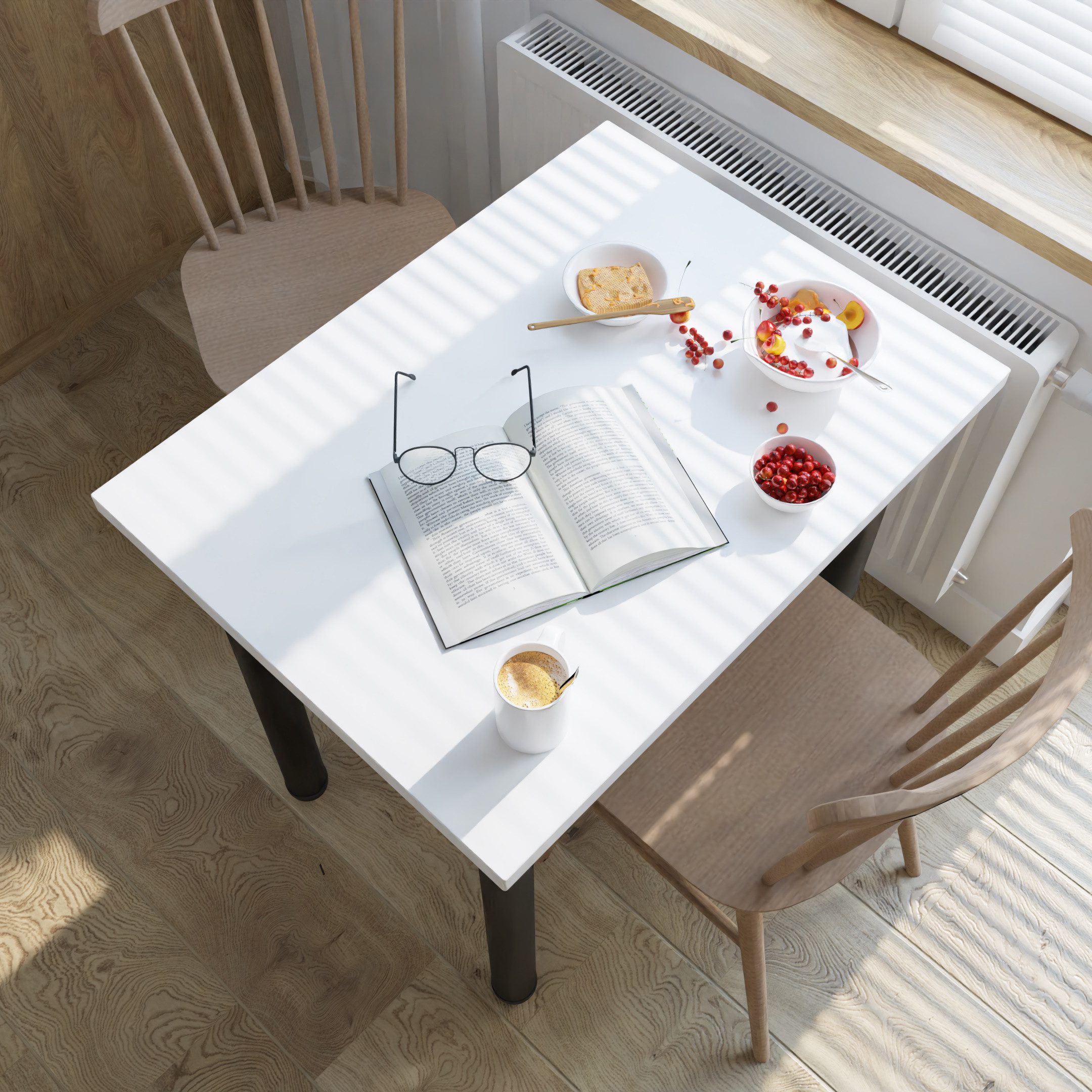 Platan Room Esstisch BOSTON, 80 oder 100 cm breit, Küchentisch, Schreibtisch, verstellbare Beine