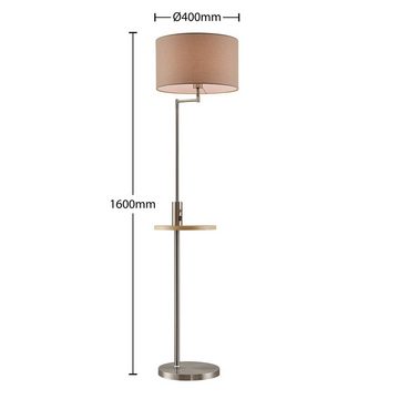 Lindby Stehlampe Zinia, Leuchtmittel nicht inklusive, Modern, Eisen, Textil, Holz, nickel satin, beige, holz hell, 1