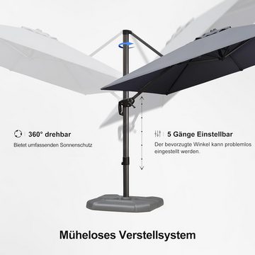 PURPLE LEAF Sonnenschirm Gekröpfter, um 360 Grad drehbarer Ampelschirm, geeignet für Terrassen, UV-beständig, Aluminium, Abmessungen: 270 x 270 cm