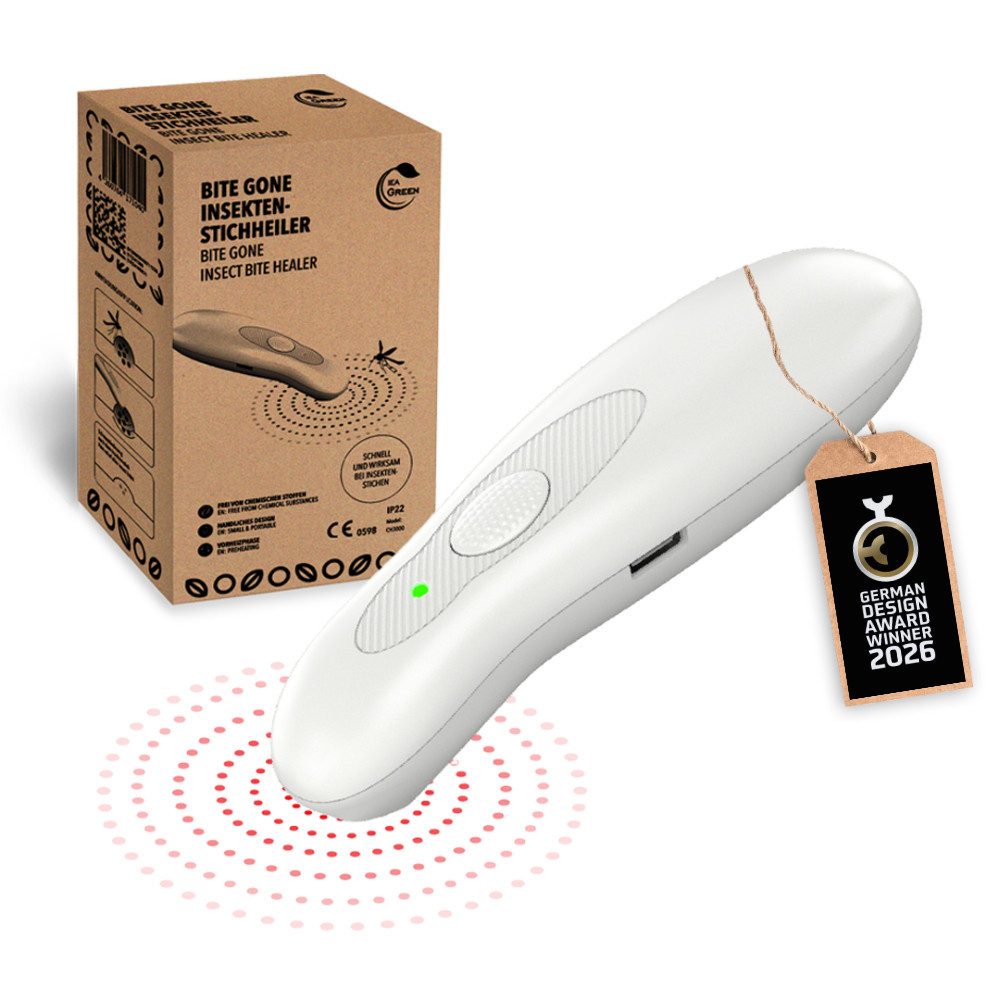 IEA Green Insektenstichheiler CH3000B USB-C - Medizinprodukt, FSC-Verpackung, Wärmeanwendung ohne Chemie, wiederaufladbar, 200x pro Ladung