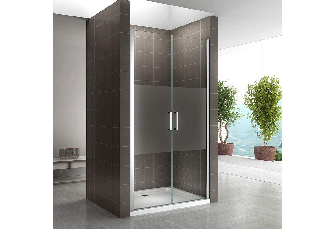 i-flair Dusch-Doppelflügeltür Duschtür Lara mit Pendeltüren aus teilsatiniertem ESG Sicherheitsglas, 68x185 cm, 6 mm Sicherheitsglas