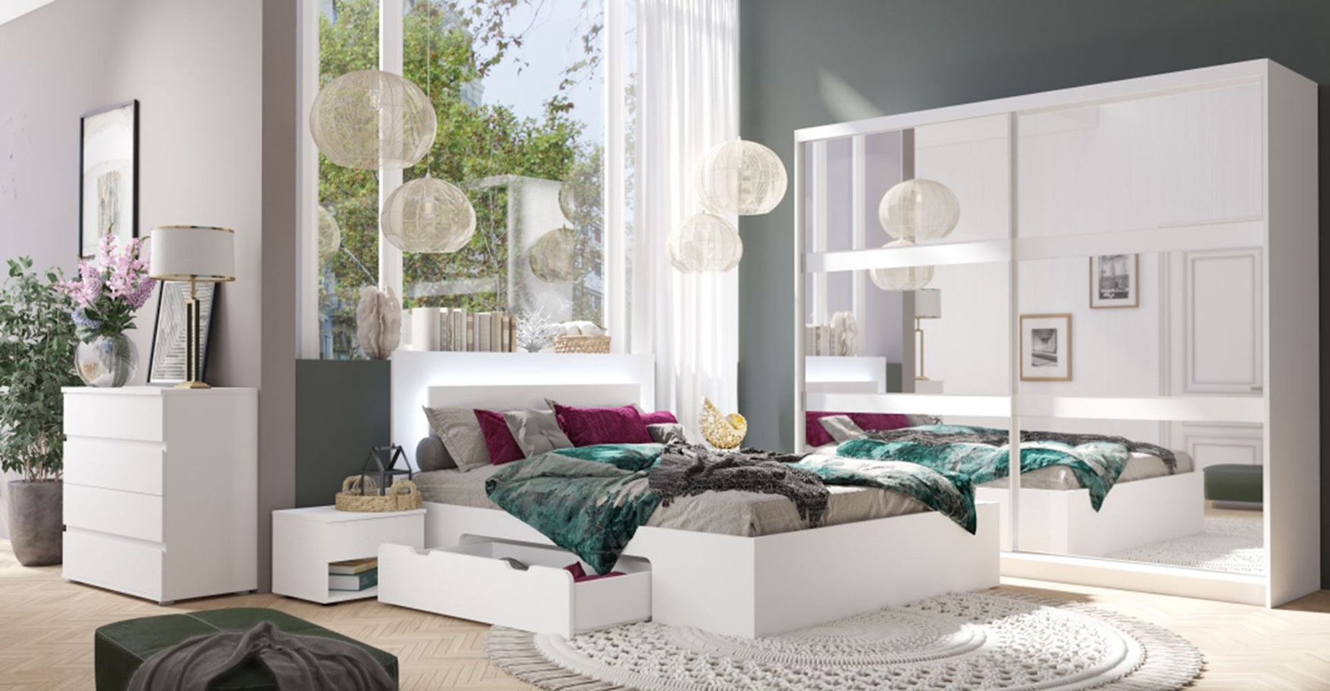 Feldmann-Wohnen Komplettschlafzimmer Fino, (Schiebetürenschrank, Doppelbett günstig online kaufen