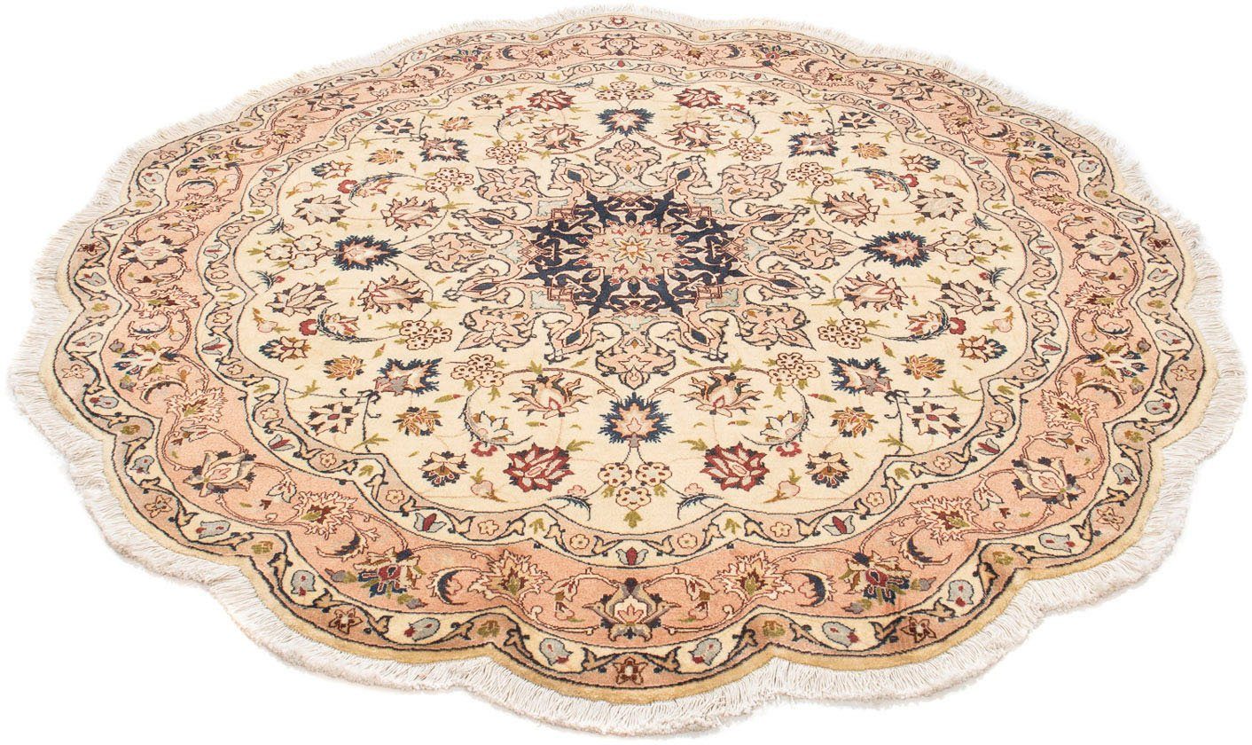 Orientteppich Perser - Täbriz - Royal rund - 150 x 150 cm - beige, morgenland, rund, Höhe: 7 mm, Wohnzimmer, Handgeknüpft, Einzelstück mit Zertifikat