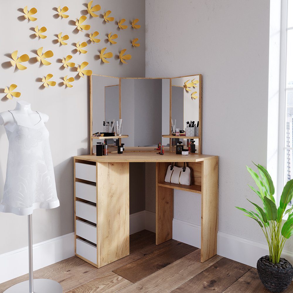 Vicco Schminktisch »EckFrisiertisch Schminkkommode Arielle Weiß Spiegel