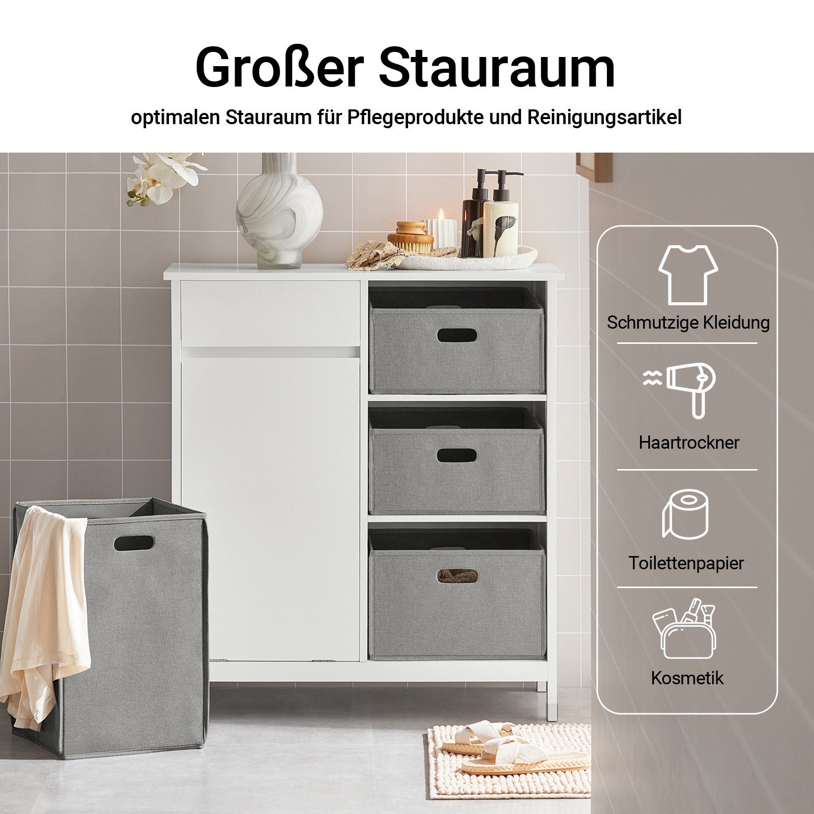 SoBuy Wäscheschrank BZR77, Badezimmerschrank mit Wäschekorb, Badschrank Bad günstig online kaufen