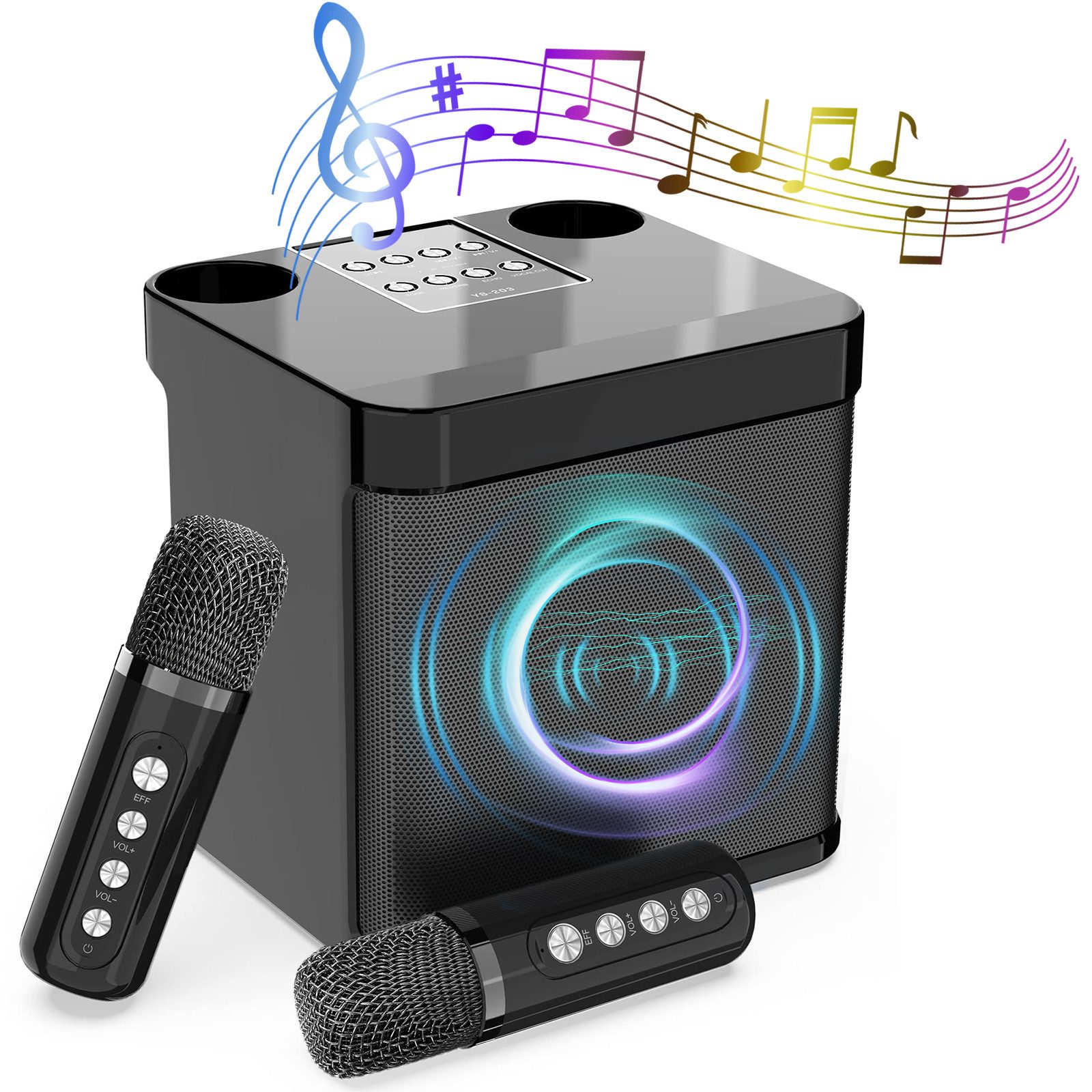 MOPUEA Bluetooth Karaoke Lautsprecher mit 2 Mikrofonen Mini Karaoke Anlage Bluetooth-Lautsprecher (Bluetooth, 10 W, Lautsprecher mit Echo, unterstützt TF/USB, AUX-In, für Zuhause, Party)