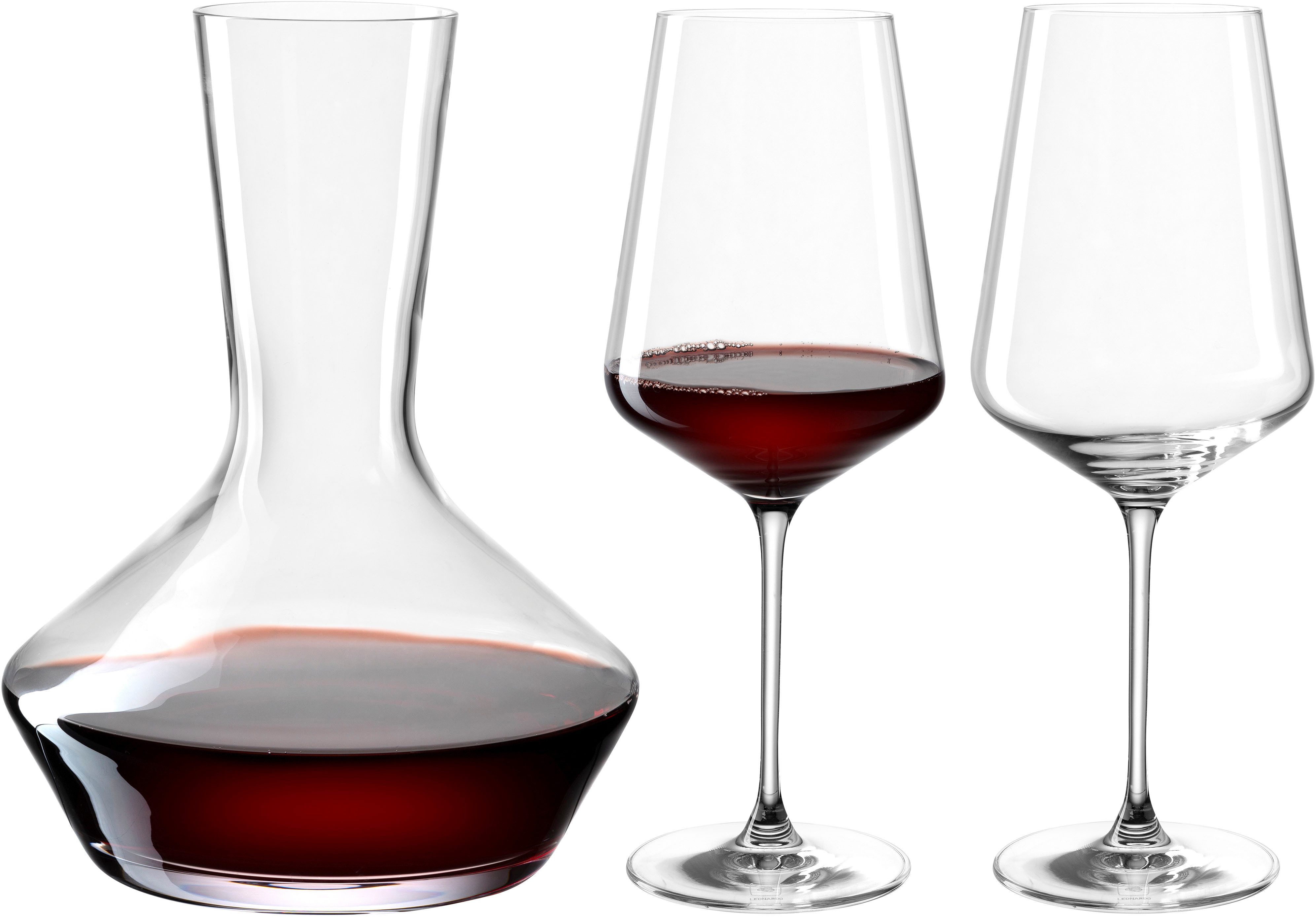 LEONARDO Gläser-Set Weinset XL PUCCINI, 3-tlg., Kristallglas, 2 Weingläser je 560 ml, 1 Dekanter - 1.700 ml, Höhe ca. 24