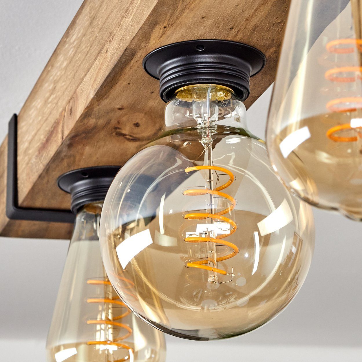 hofstein Deckenleuchte »Bollengo« moderne Deckenlampe aus Metall/Holz in Schwarz/Natur, ohne Leuchtmittel, Leuchte mit Holzstab im Vintage-Design, 4xE27 – Bild 3 von 5