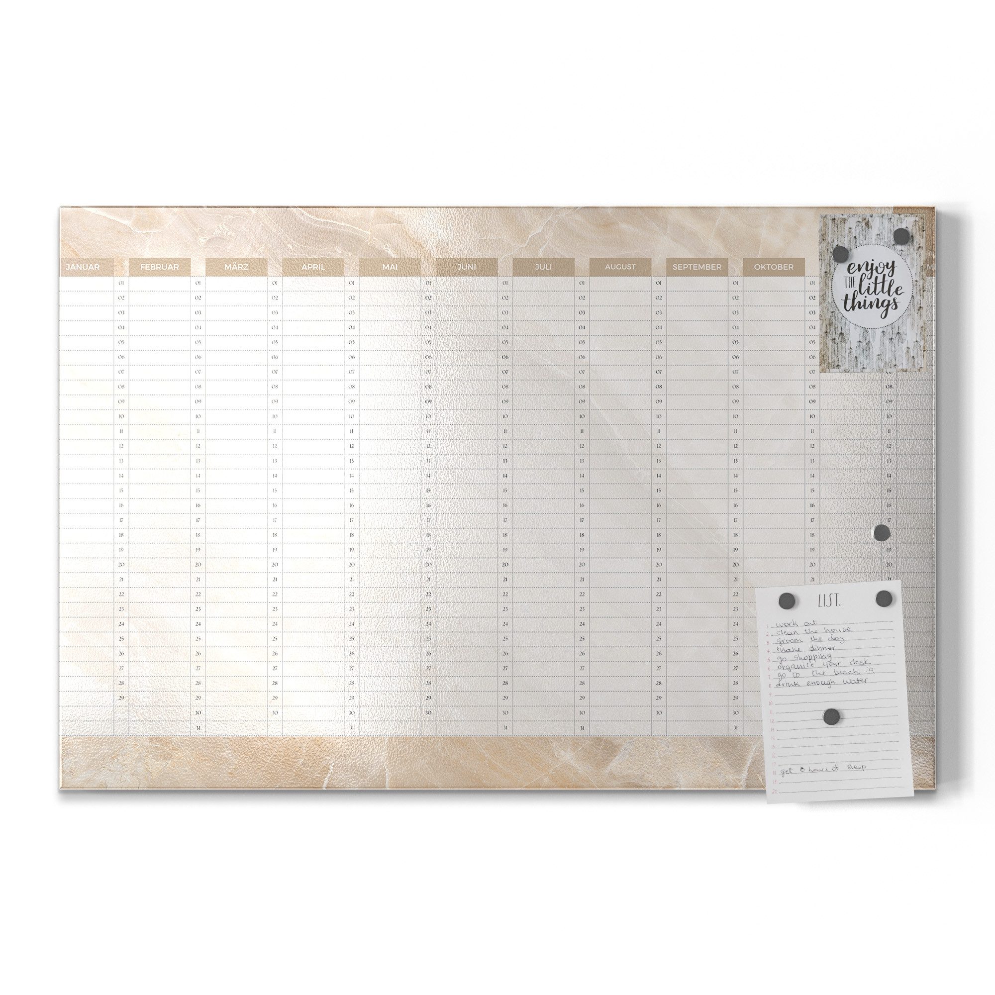 DEQORI Magnettafel 'Jahresplaner Beige (DE)', Metall Whiteboard für alle Magnete, Magnetboard magnetisch – Bild 2 von 5