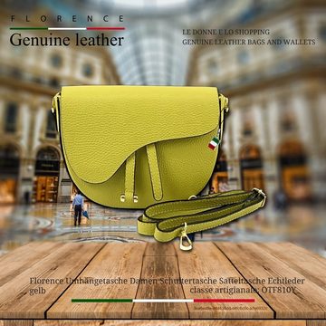 FLORENCE Schultertasche Florence Umhängetasche Echtleder Tasche (Schultertasche), Damen Leder Schultertasche, Umhängetasche, gelb ca. 22cm