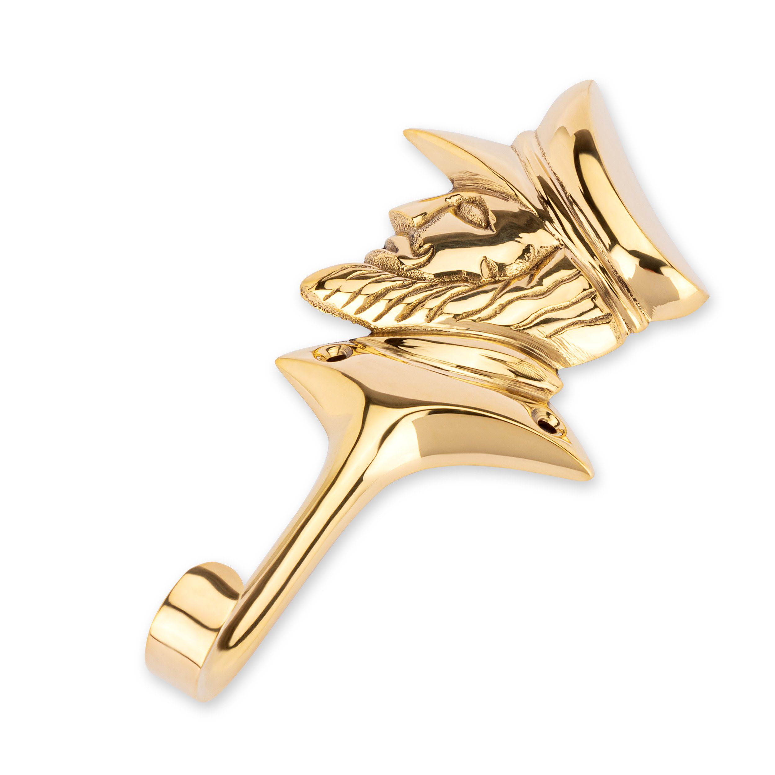 NKlaus Wandhaken Maritim Haken Kapitänsportrait 5,5x12cm aus Messing gold Kleiderhaken, Schlüsselhaken, Handtuchhaken