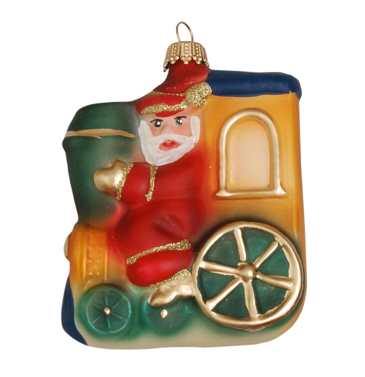 Krebs Glas Lauscha Christbaumschmuck Multicolor matt 9cm Weihnachtsmann auf einer Lokomotive, Glassornament (1-tlg)